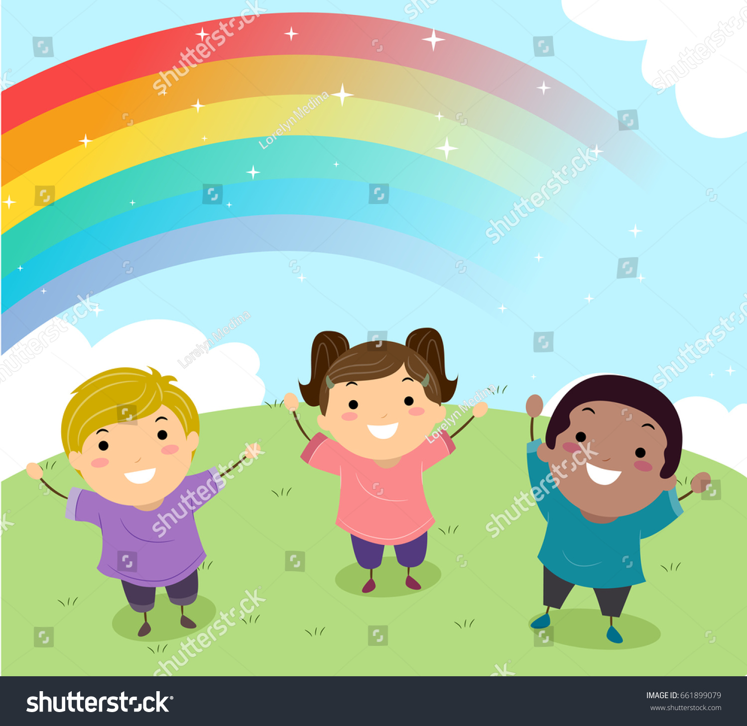 Illustration Stickman Kids Standing Outdoors Hands Stock Vector ...