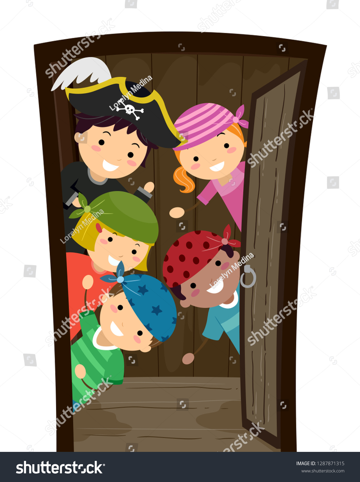 Illustration Stickman Kids Wearing Pirate Costume Stock Vector