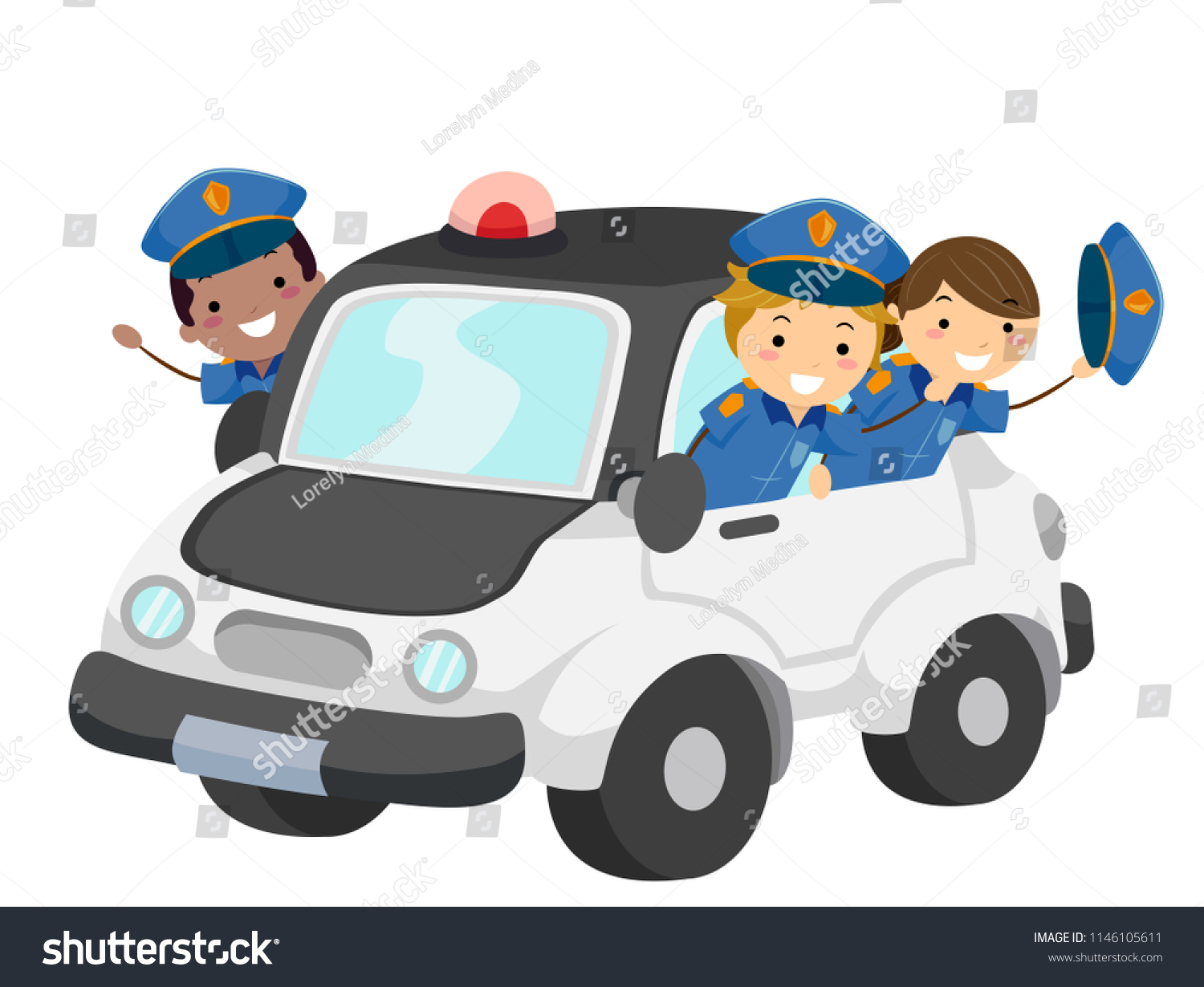 kids riding police car