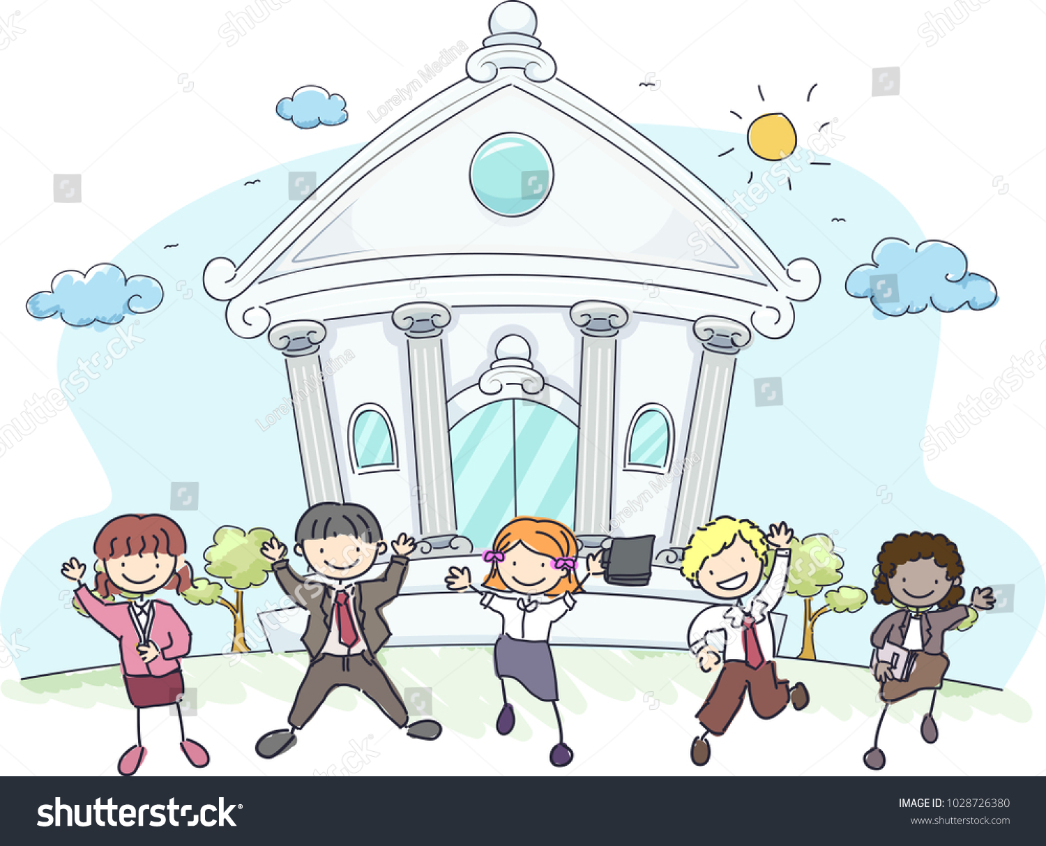 Illustration Stickman Kids Wearing Work Uniform Stock Vector (Royalty ...