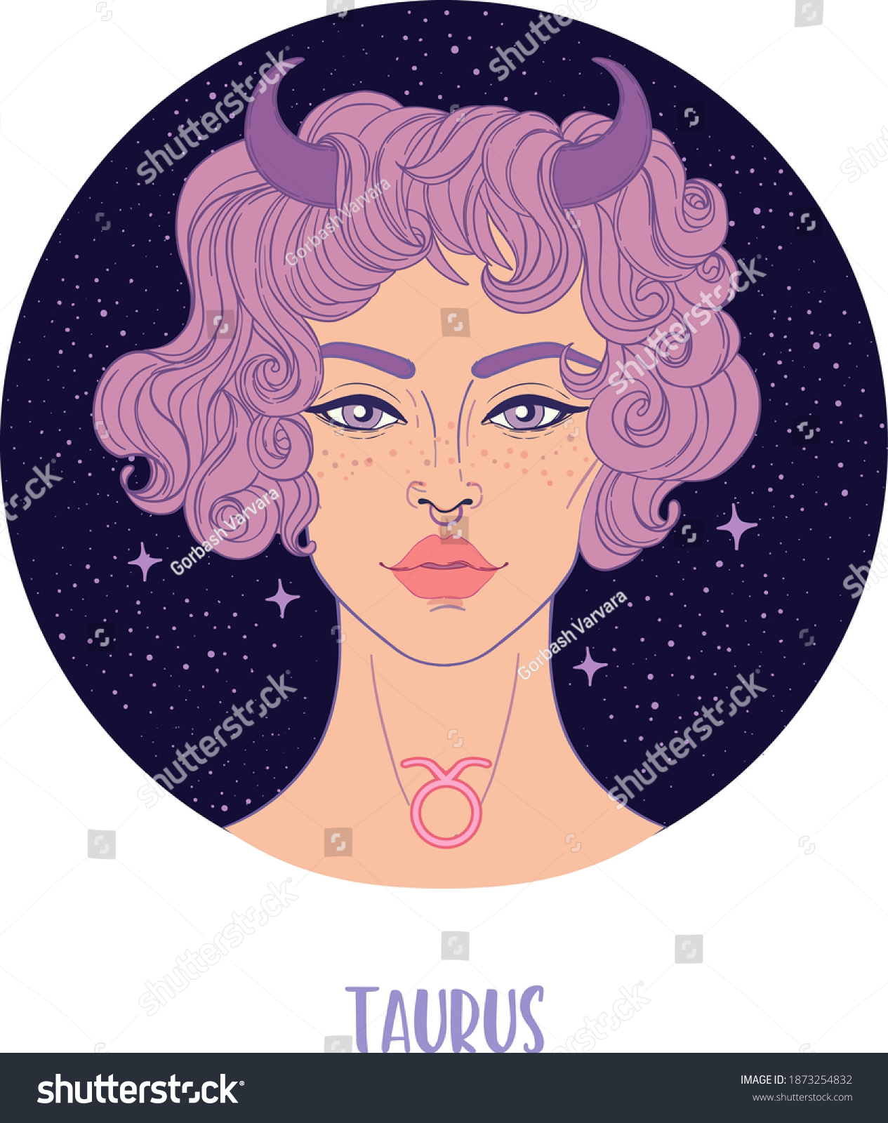 Illustration Taurus Astrological Sign Beautiful Girl Stock Vector ...