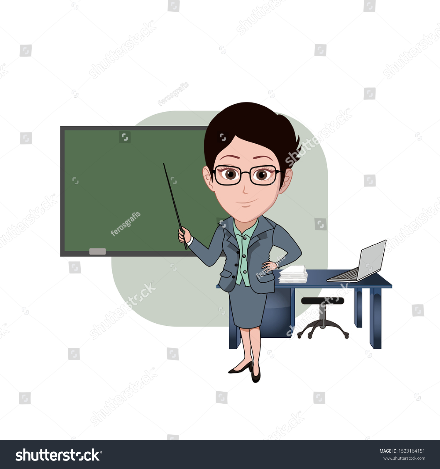 Illustration Character Female Teacher Posing Class Stock Vector 3896