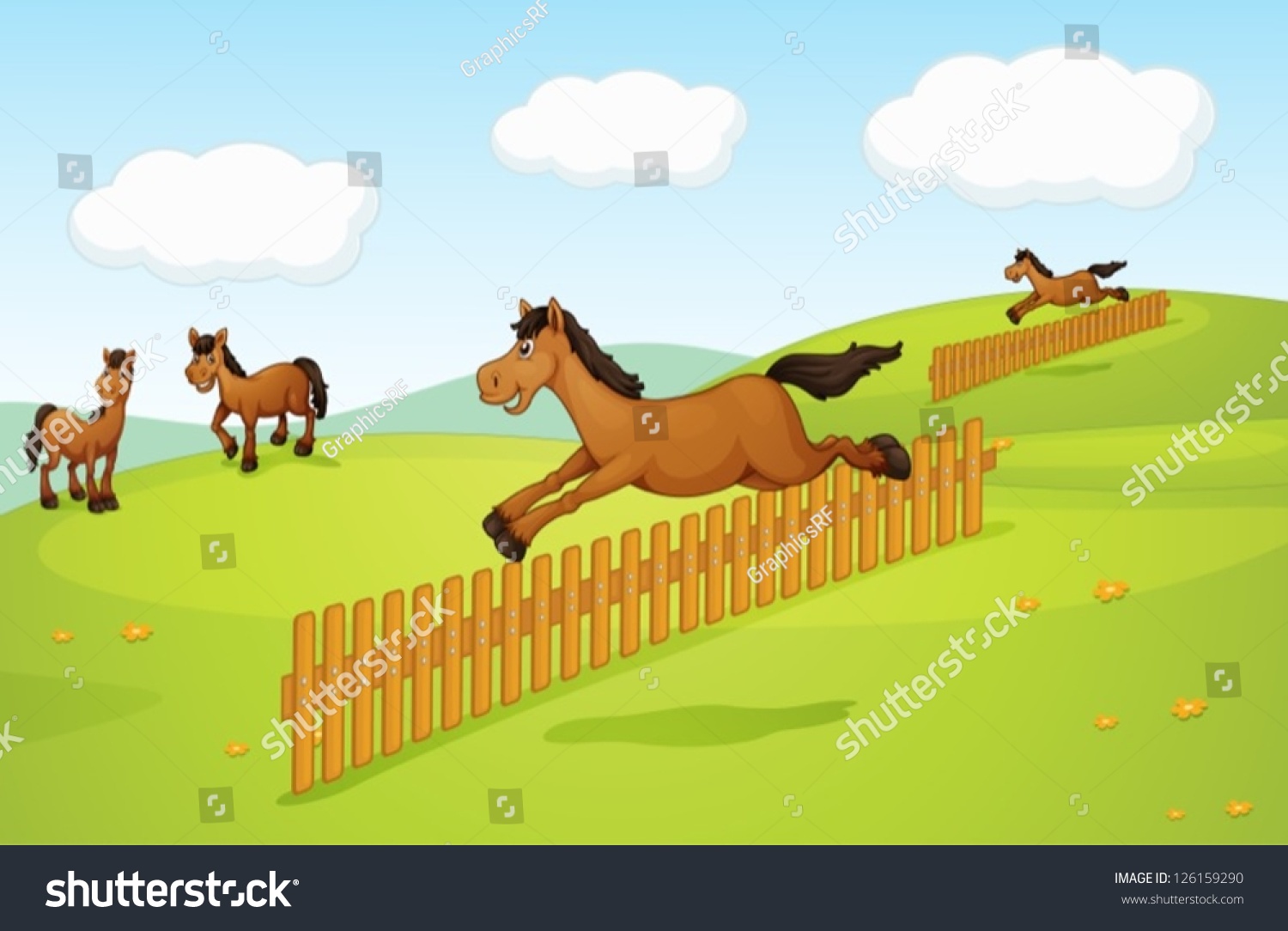 Illustration Four Horses Field Stock Vector (Royalty Free) 126159290 ...