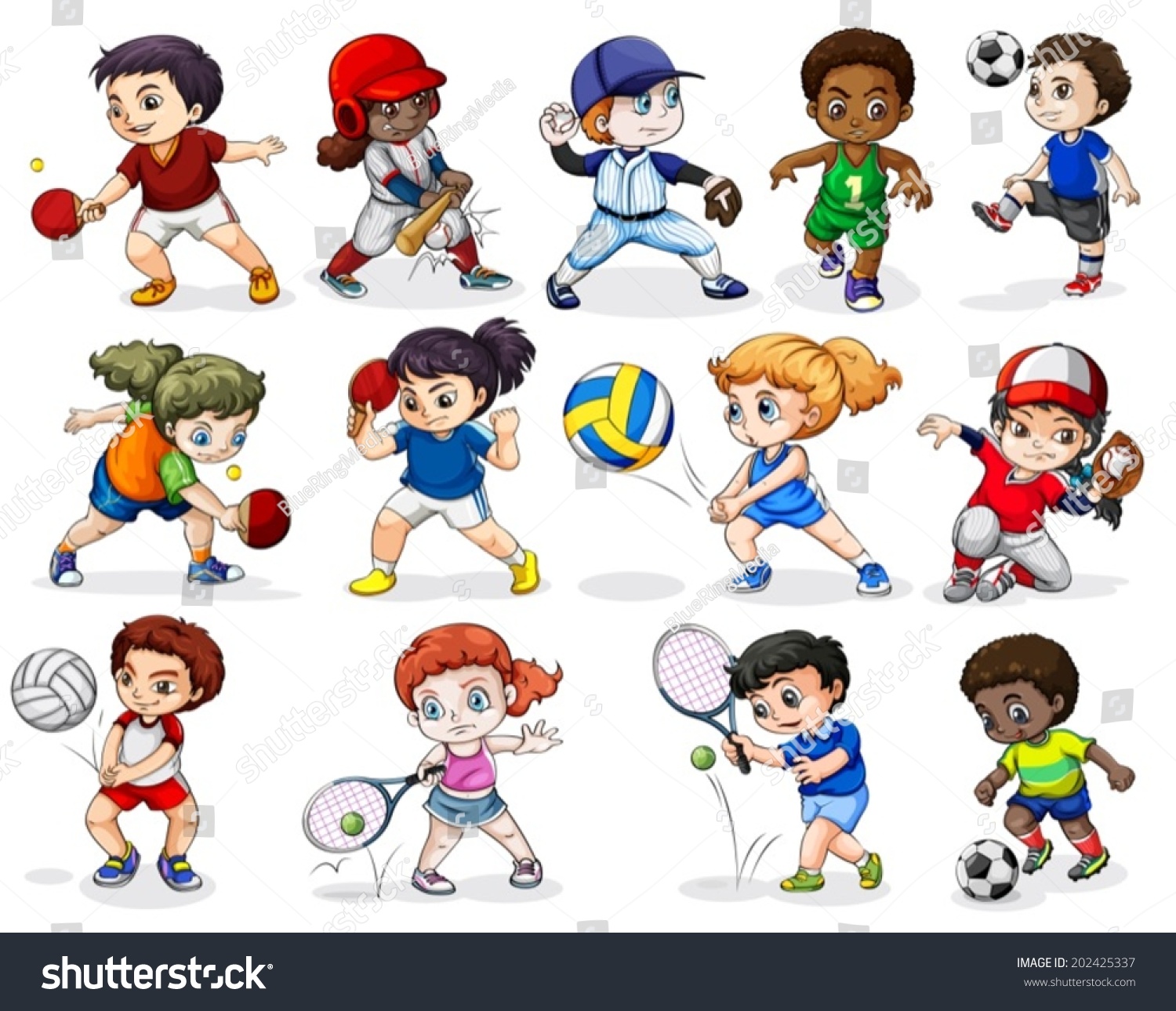 Illustration Of The Kids Engaging In Different Sports Activities On A ...