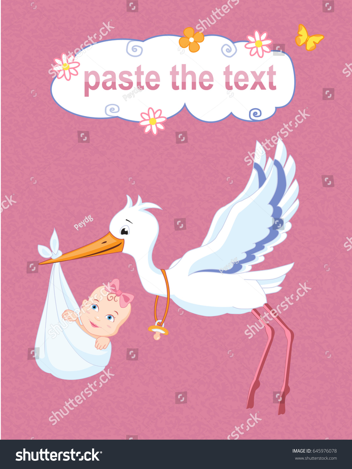 Illustration Stork Carrying Child Diaper Girl Stock Vector Royalty Free