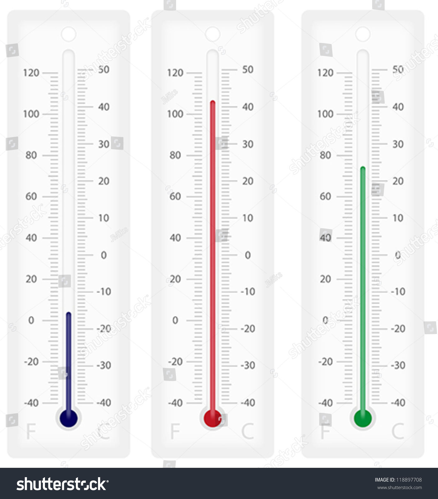 illustration thermometers celsius fahrenheit scales isolated stock