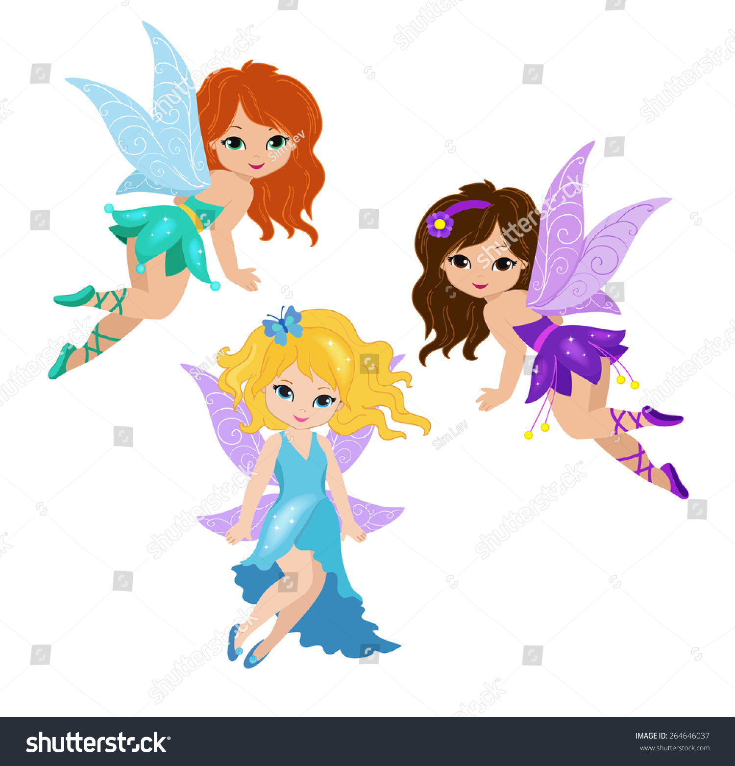 Illustration Three Cute Fairies Fly Stock Vector 264646037 - Shutterstock