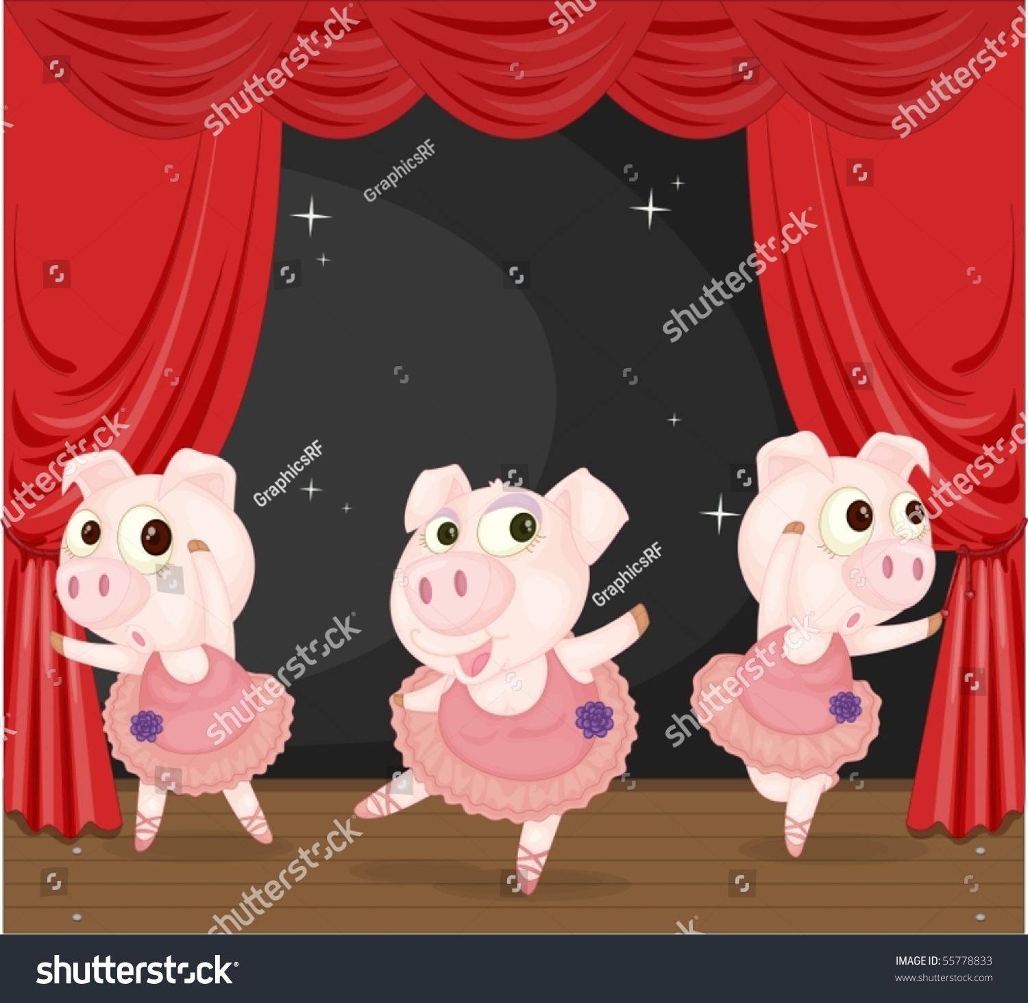 Illustration Of Three Dancing Pigs On White Background - 55778833 ...