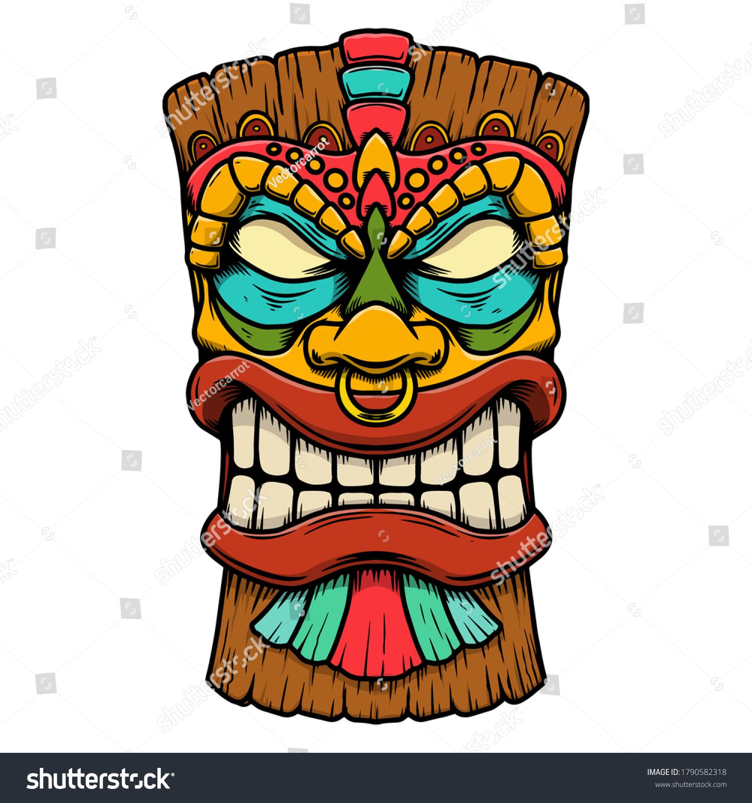 Illustration Tiki Tribal Wooden Mask Design Stock Vector (Royalty Free ...