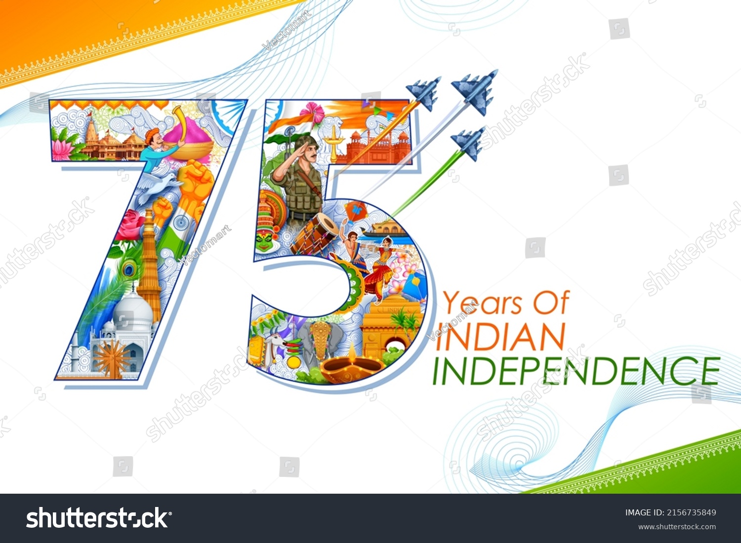 SVG of illustration of tricolor banner with Indian flag for 75th Independence Day of India on 15th August svg