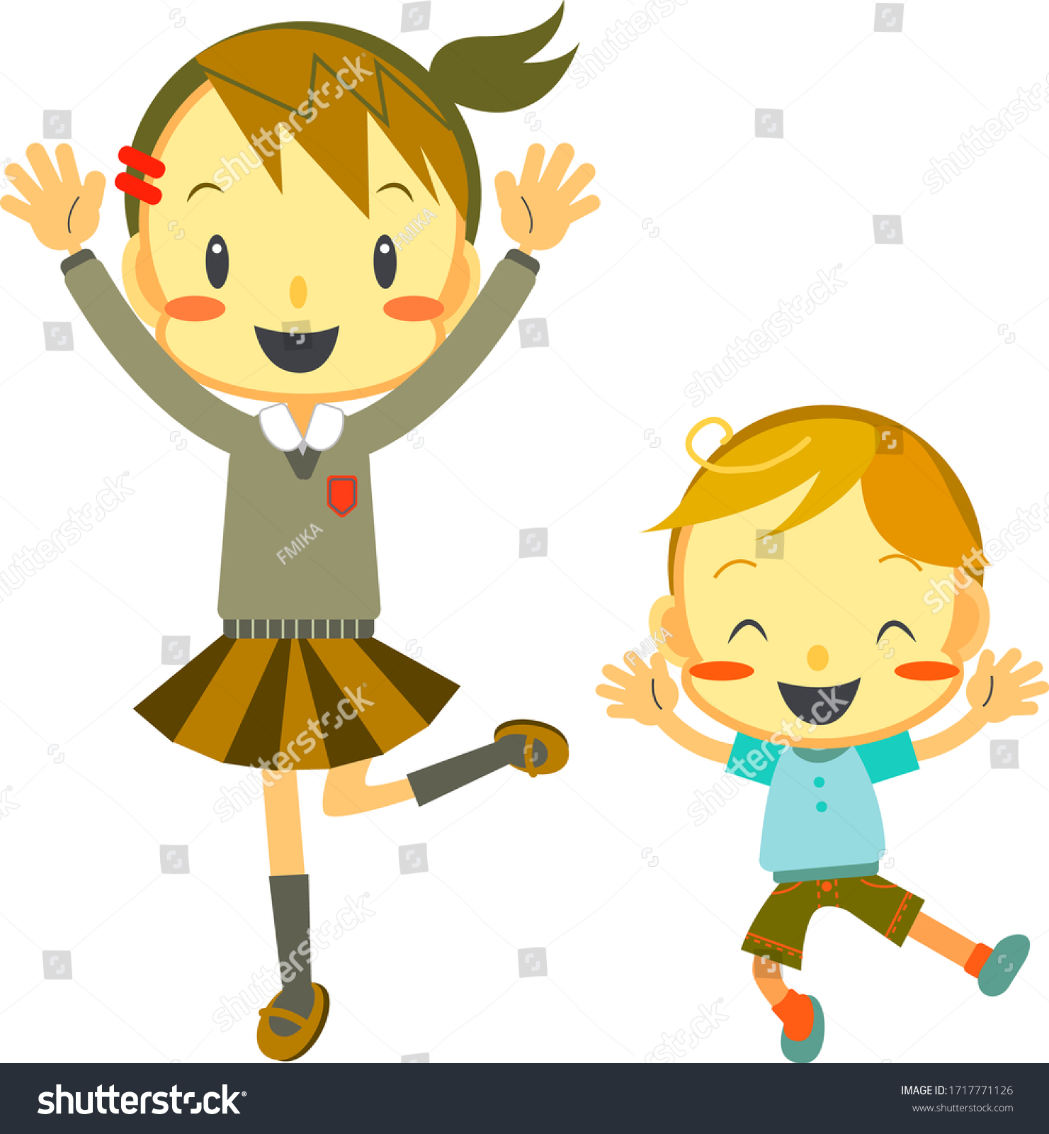 Illustration Two Kids Cheering Stock Vector (Royalty Free) 1717771126 ...