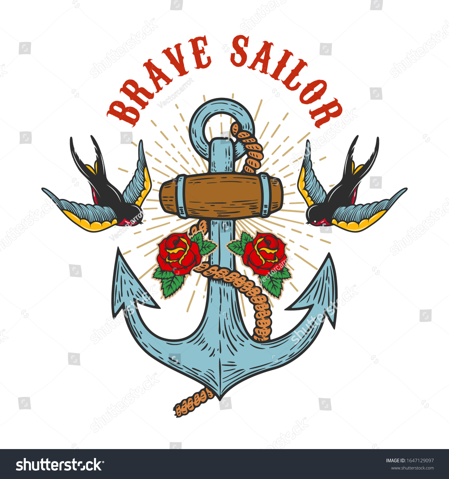 Illustration Vintage Anchor Swallows Engraving Style Stock Vector ...