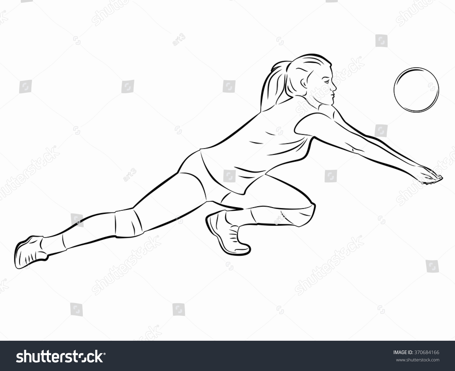 Illustration Woman Playing Volleyball Black White Stock Vector ...