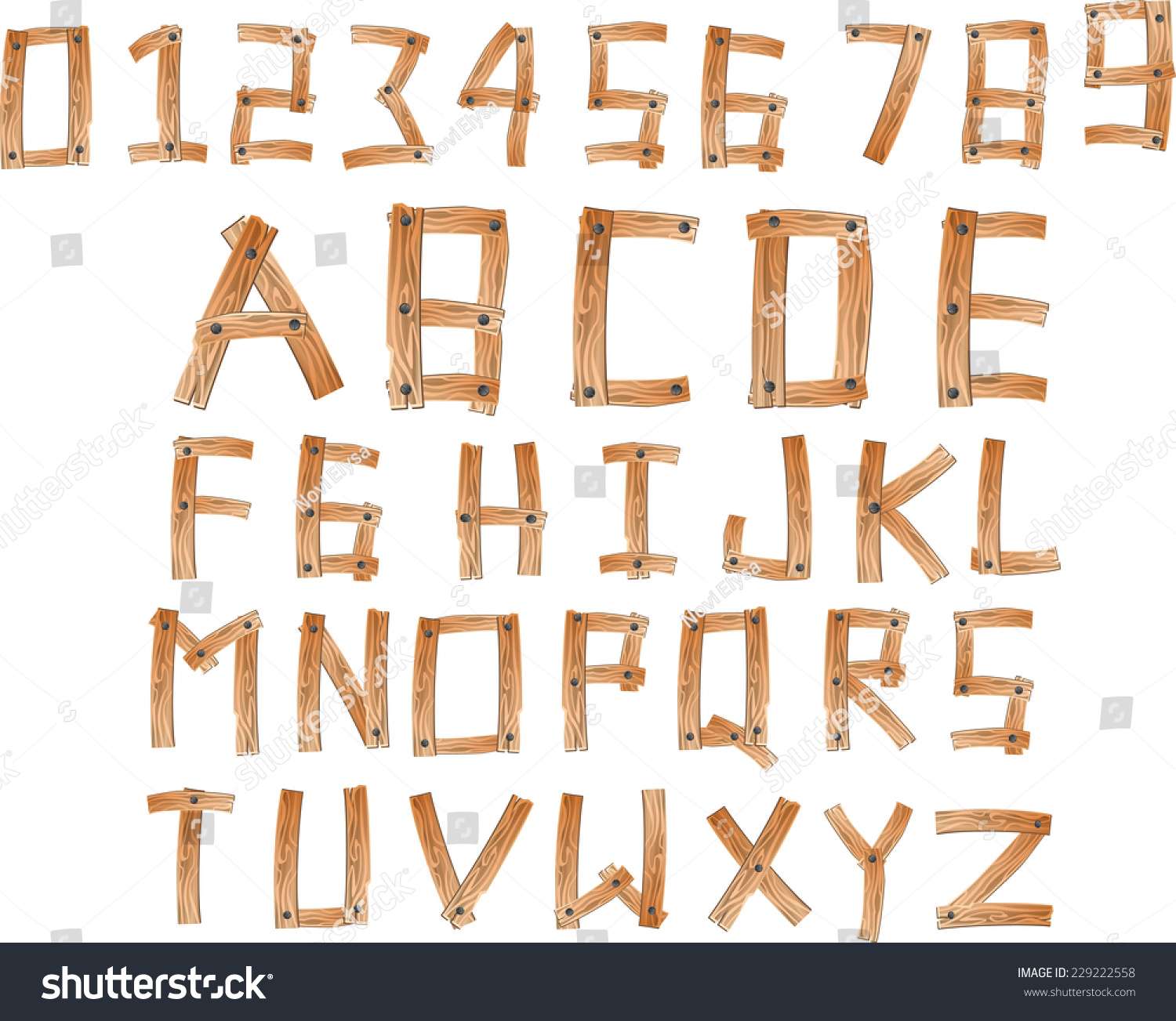 Illustration Wood Alphabet Z Numbers Set Stock Vector (Royalty Free ...