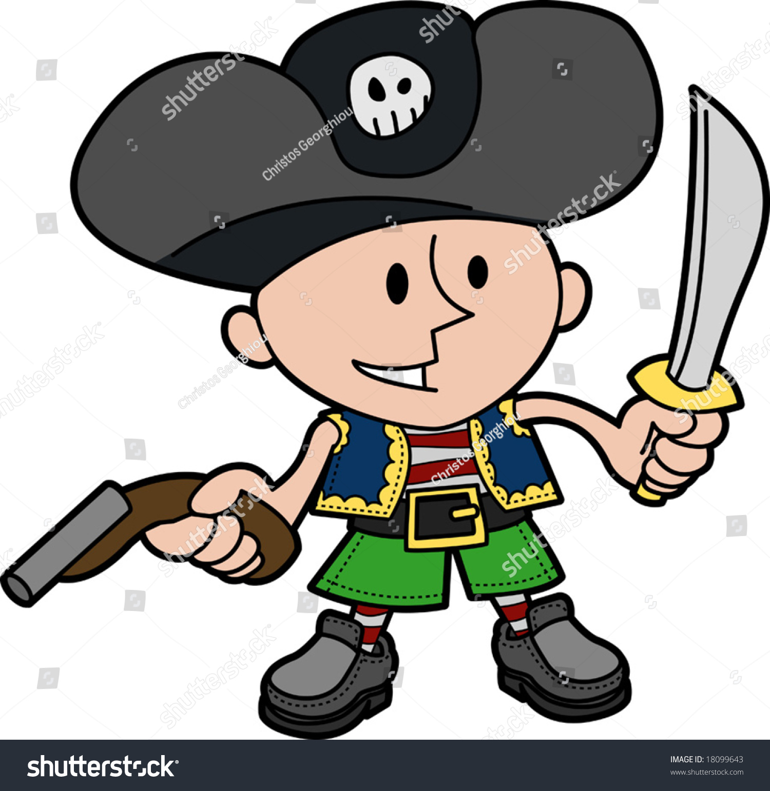 Illustration Of Young Boy In Pirate Costume With Knife And Gun ...