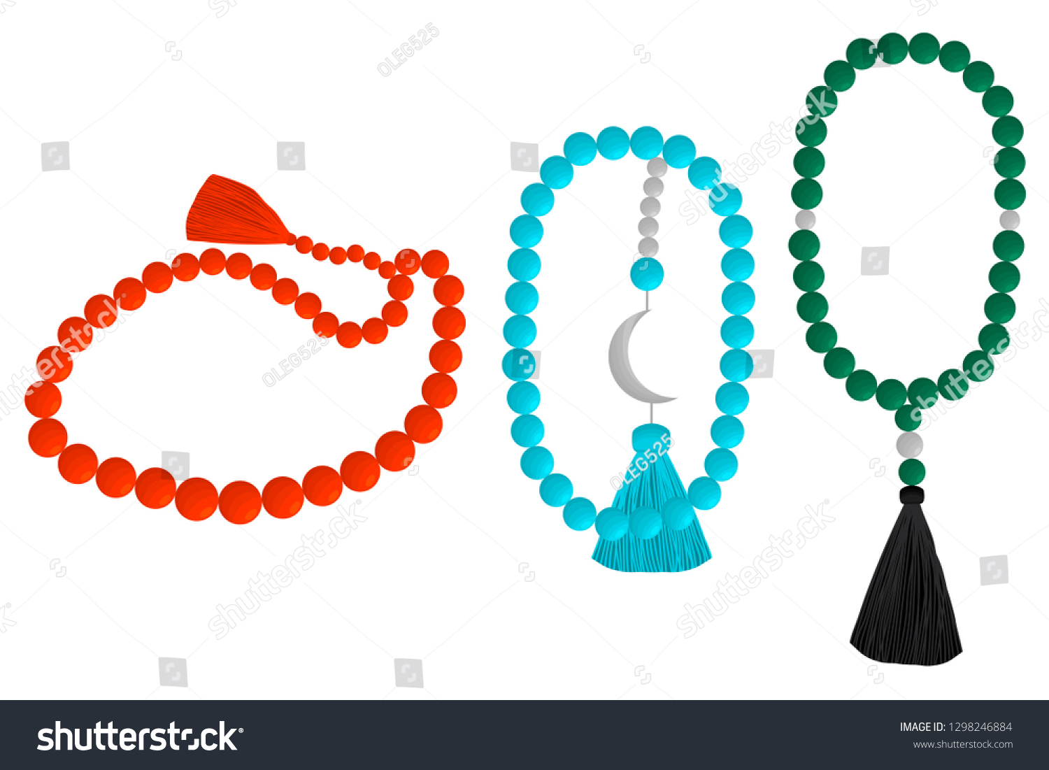 SVG of Illustration on theme big colored set different types of beads for rosary with tassel. Bead pattern consisting of collection accessory beautiful rosary in tassels. Beads is symbol rosary off tassel. svg