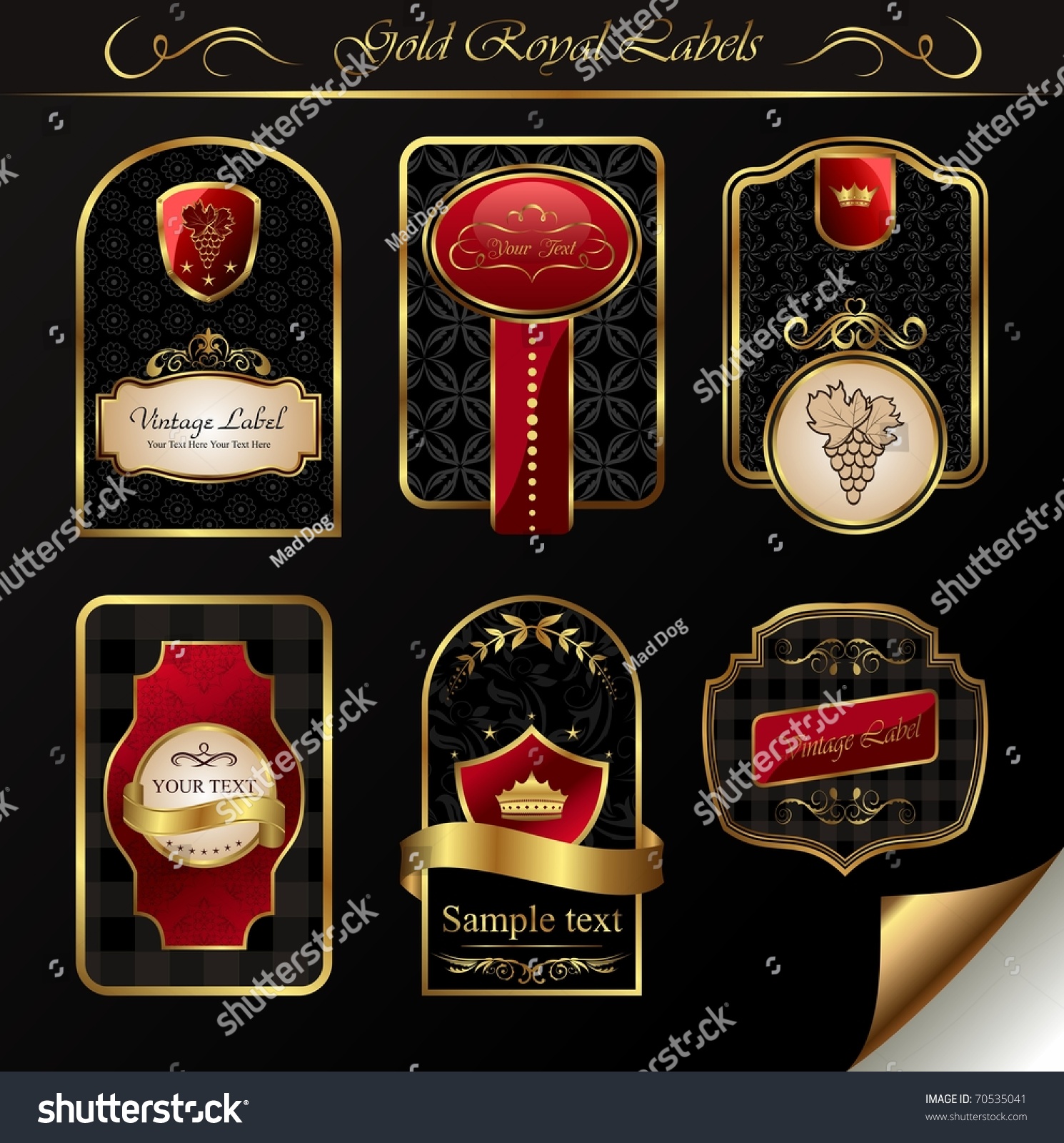 Illustration Set Black Gold-Framed Labels - Vector - 70535041 ...