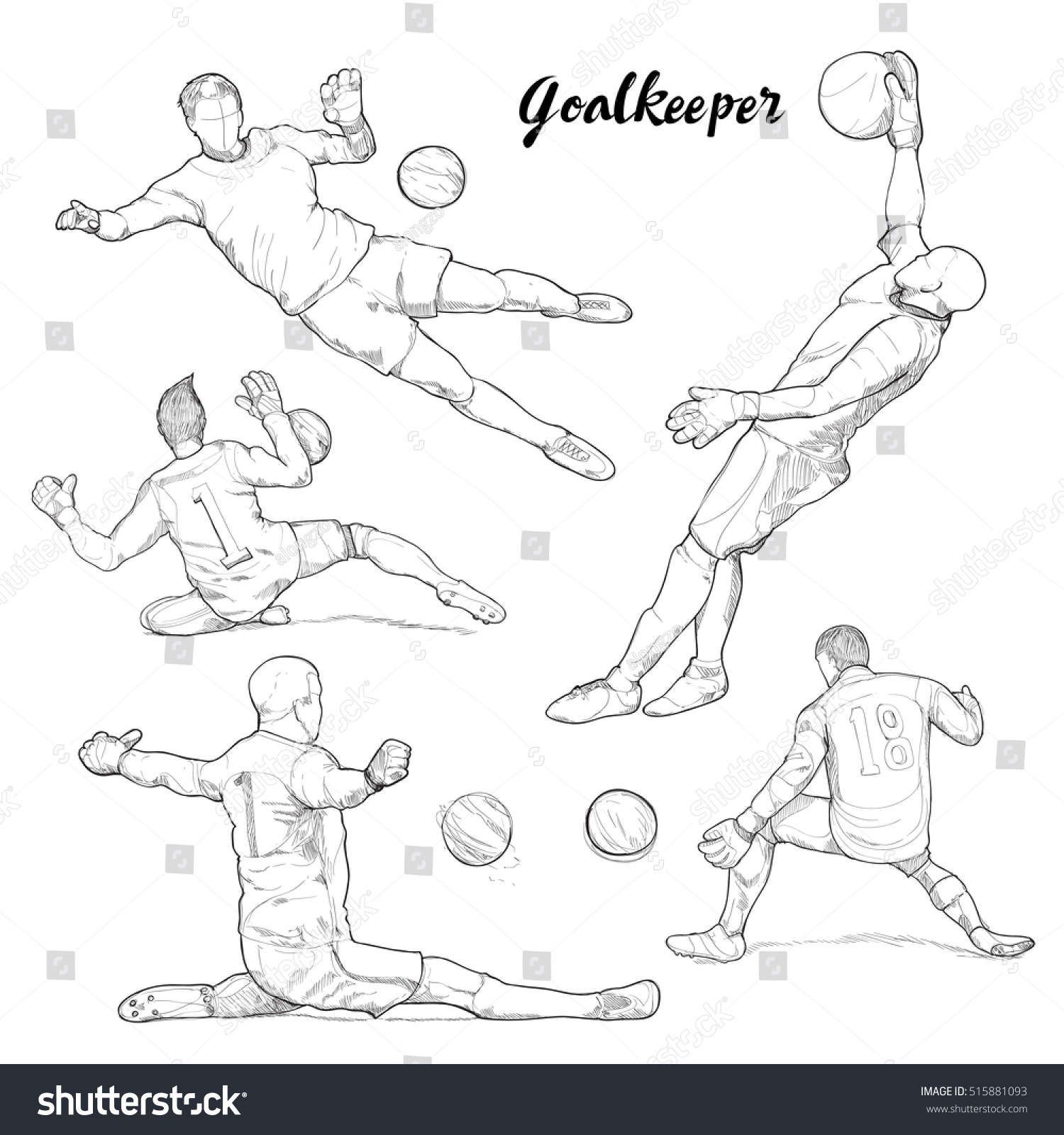 Illustration Set Goalkeeper Drawing Vector