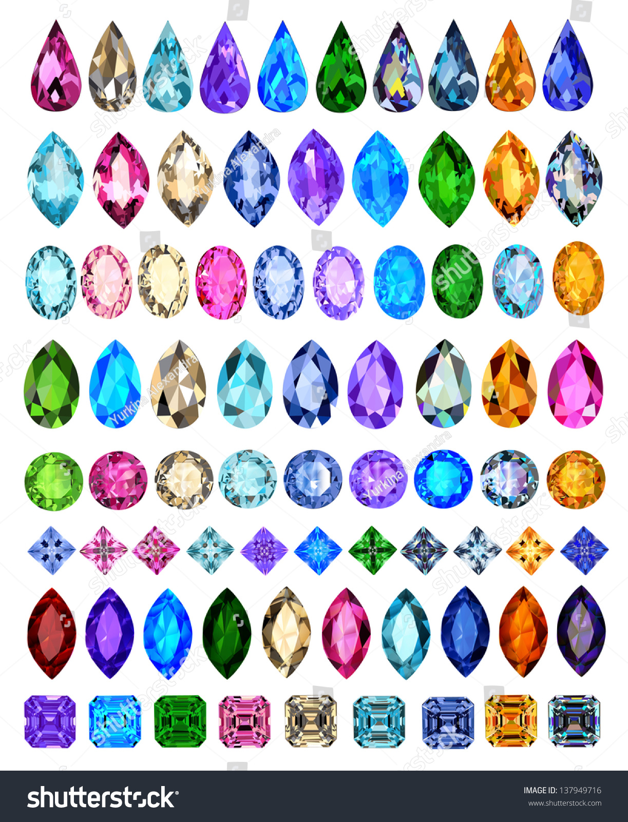 Illustration Set Of Precious Stones Of Different Cuts And Colors ...