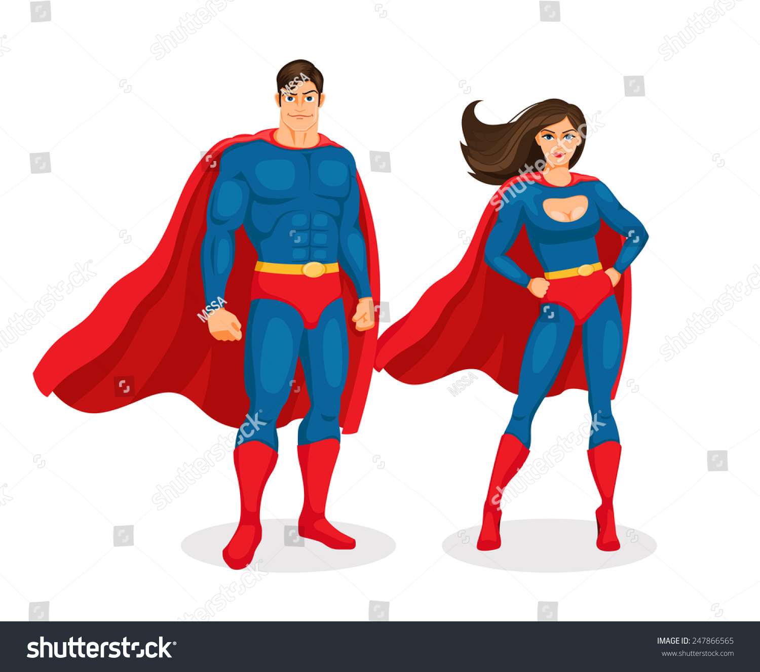 白い背景にイラトスのスーパーマンとスーパー女性 ベクタースーパーヒーローカップル のベクター画像素材 ロイヤリティフリー