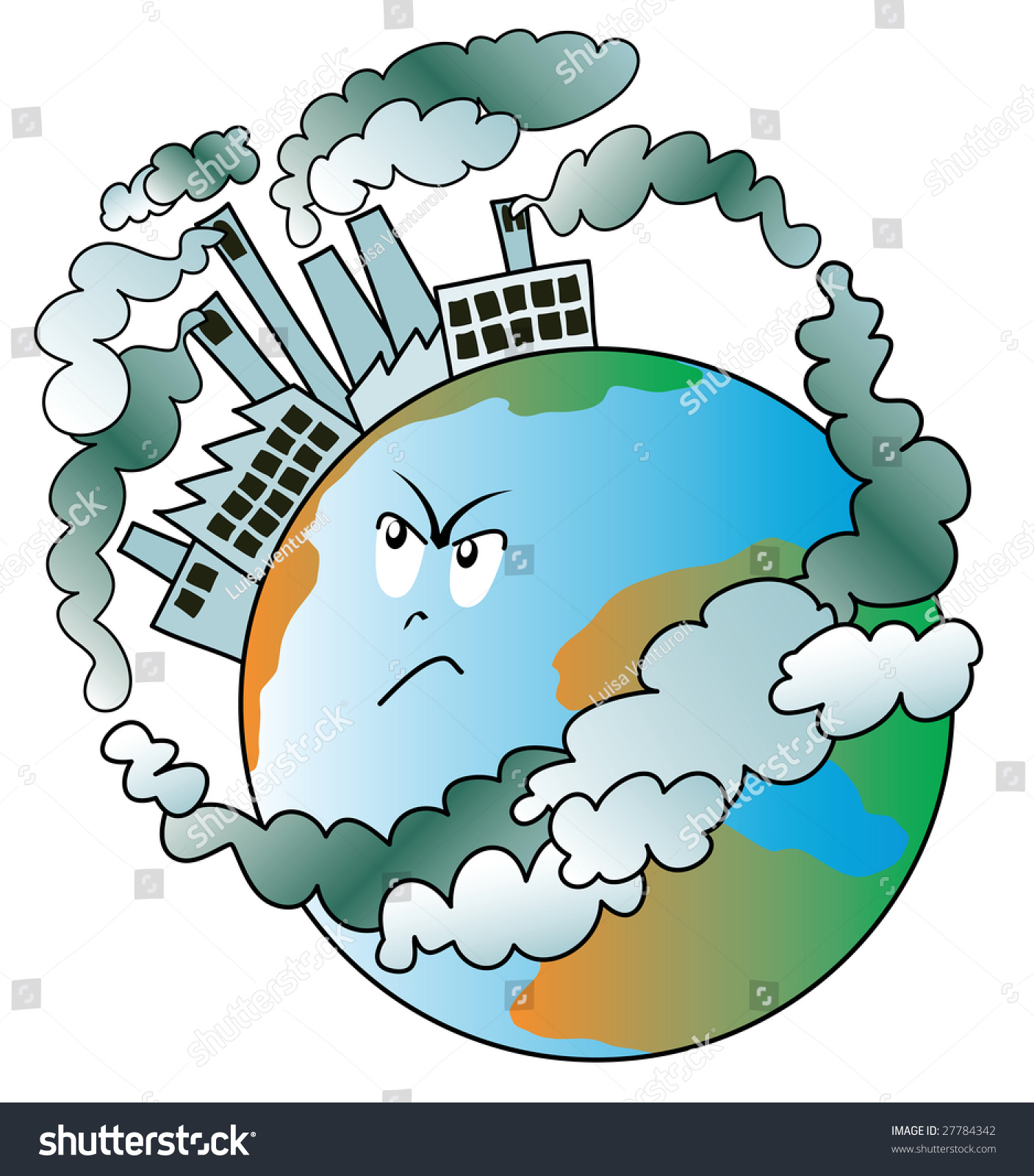 Illustration That Shows Our Planet Covered With Angry Because Polluting ...