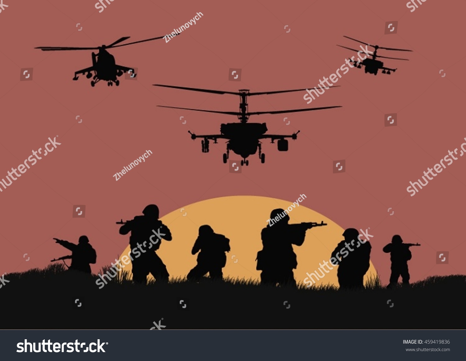 Illustration Soldiers Going Attack Helicopters Stock Vector (Royalty ...