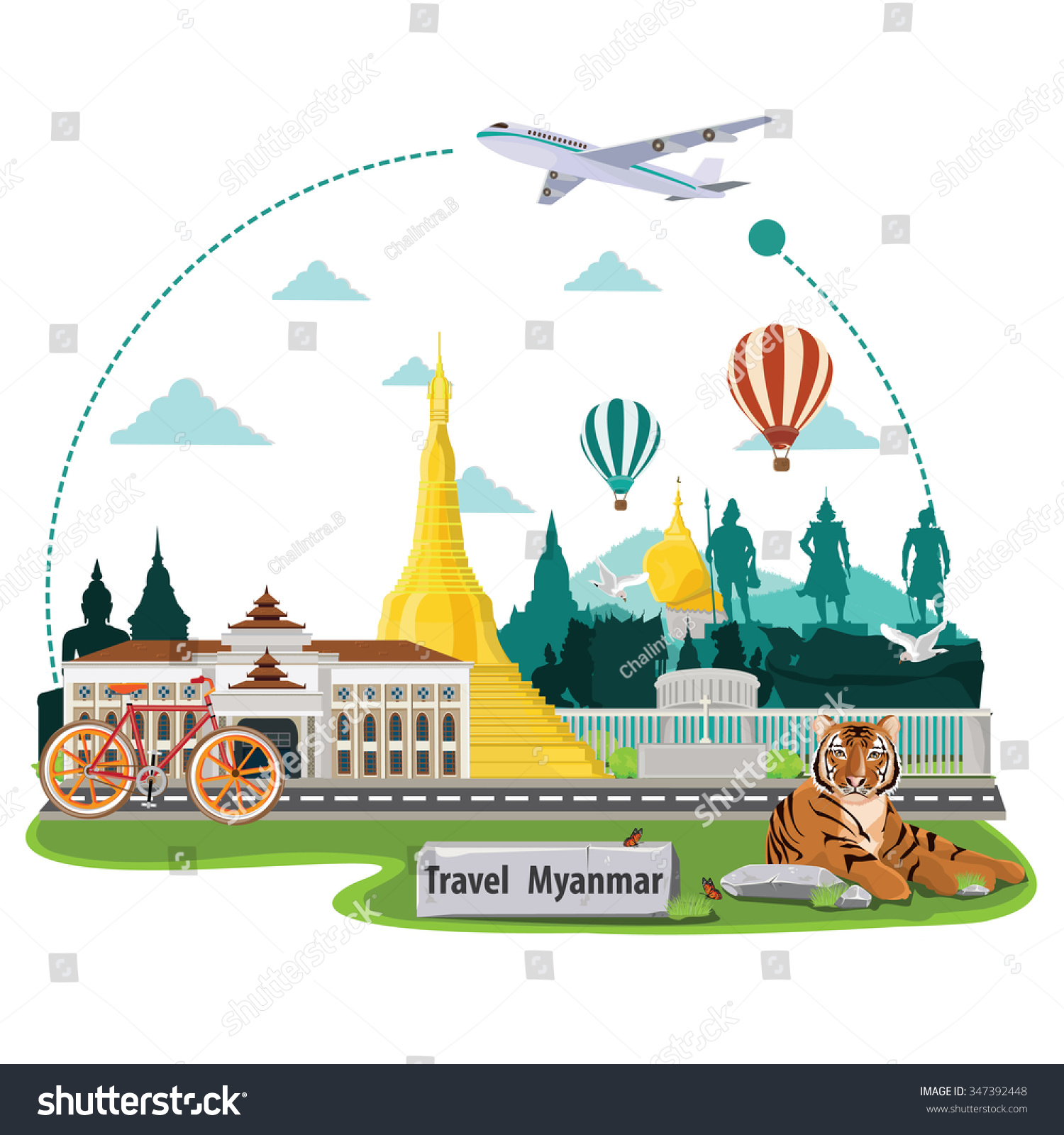 Illustration Travel Around Myanmar Stock Vector 347392448 - Shutterstock