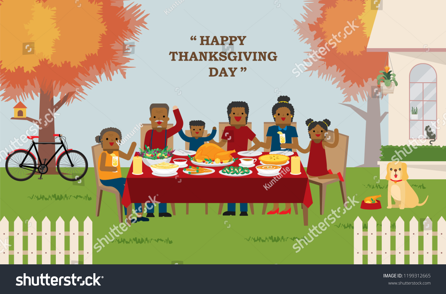 Illustration Vector Flat Cartoon Happy Thanksgiving Stock Vector