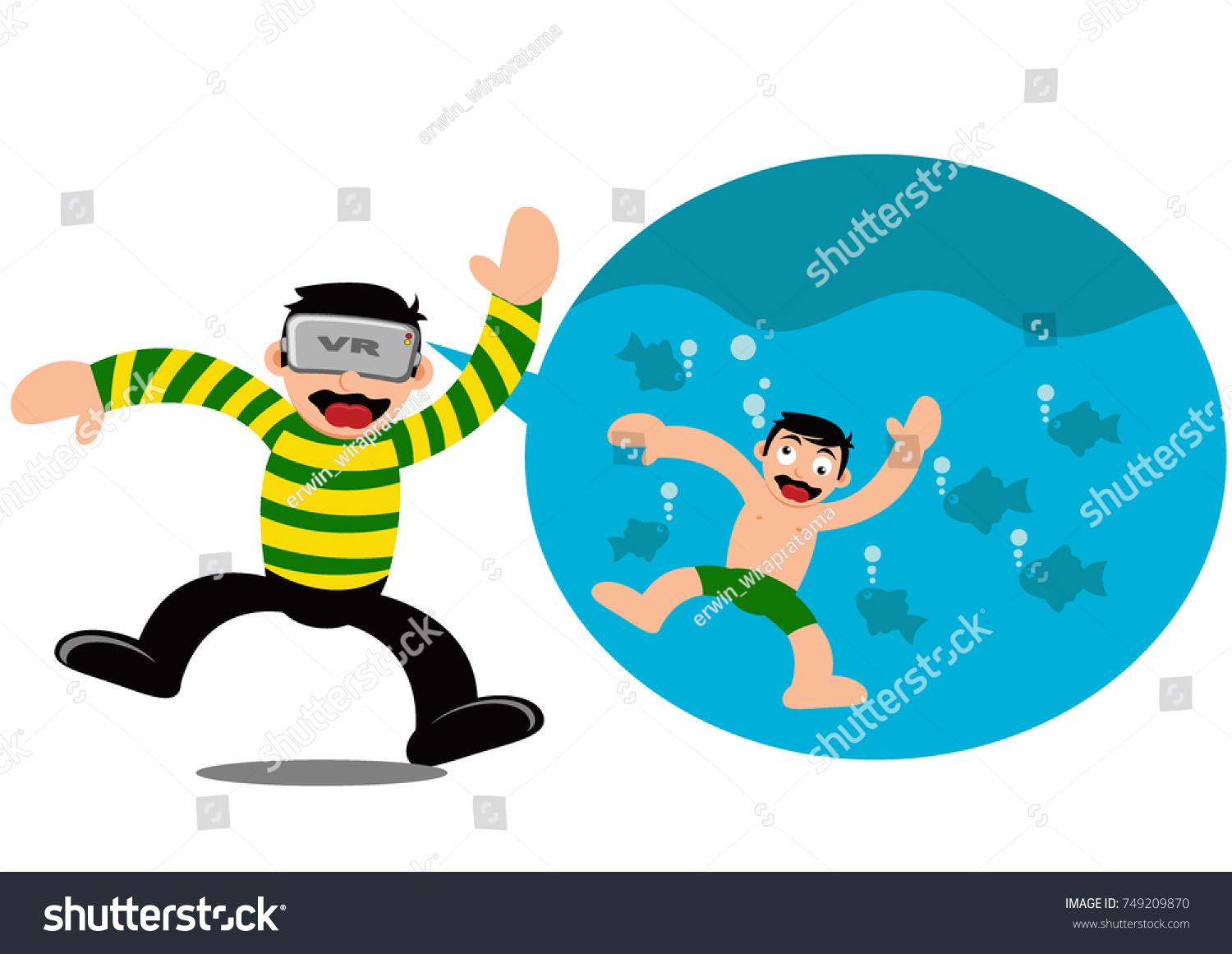 Illustration vector graphic cartoon character using virtual reality device