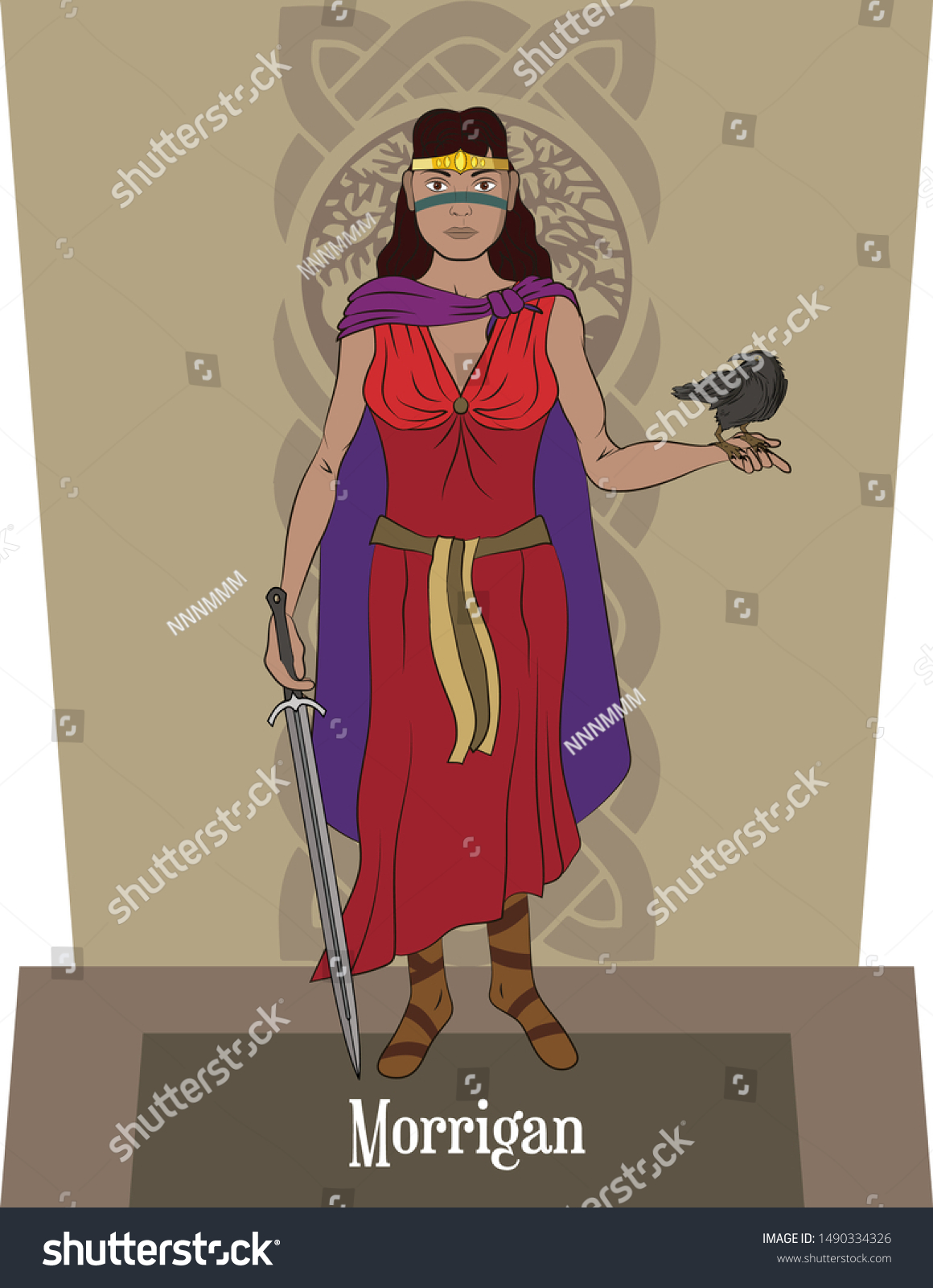 SVG of Illustration vector isolated of Celtic mythical goddess, Morrigan, Death goddess, destruction goddess. svg