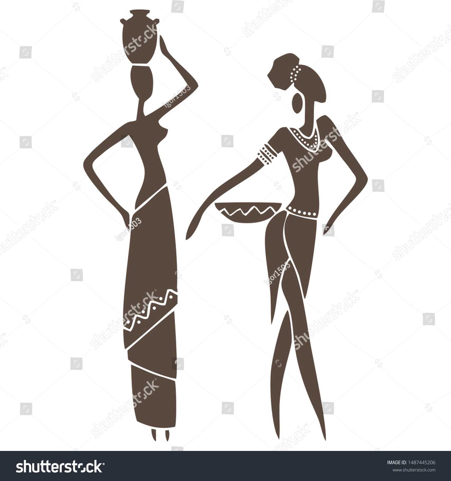 Illustration Vector African Women Silhouette Fashion Stock Vector   Stock Vector Illustration Vector Of African Women Silhouette Fashion Models On White Background 1487445206 