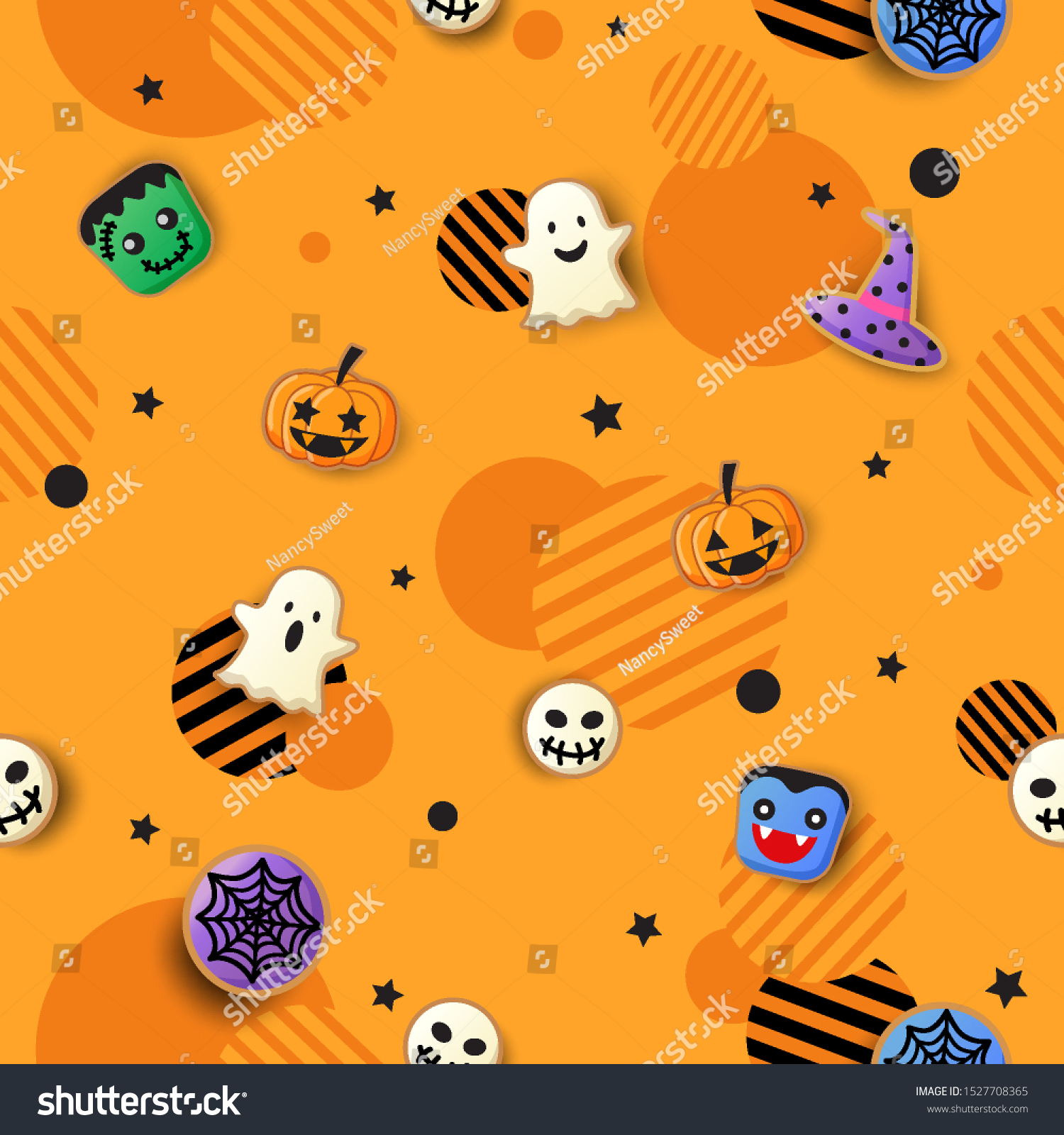 SVG of Illustration vector of Halloween party with cookies monster design to seamless pattern svg
