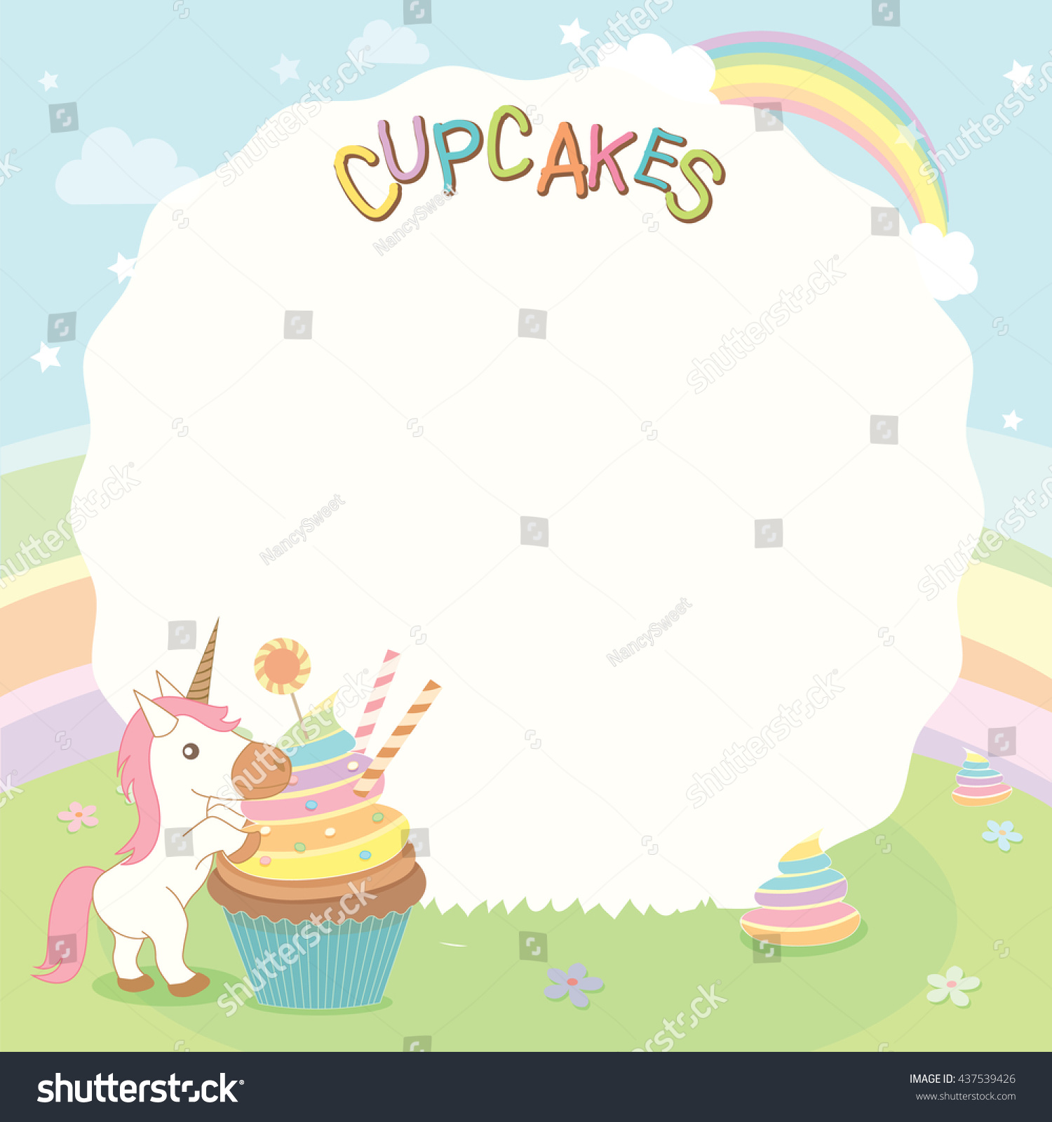 Illustration Vector Unicorn Cupcakes On Cute Stock Vector
