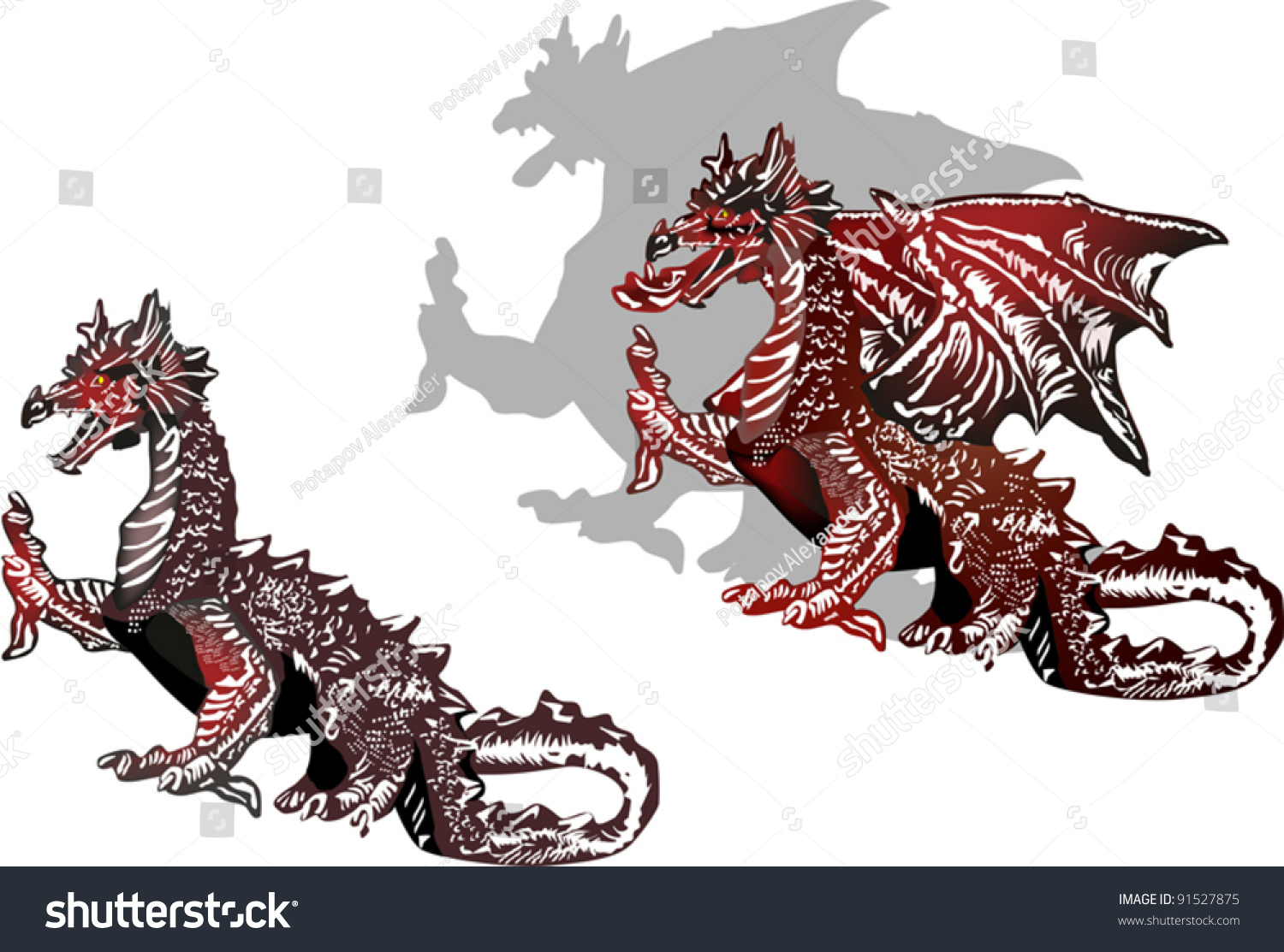 Illustration Black Red Dragons Isolated On Stock Vector 91527875