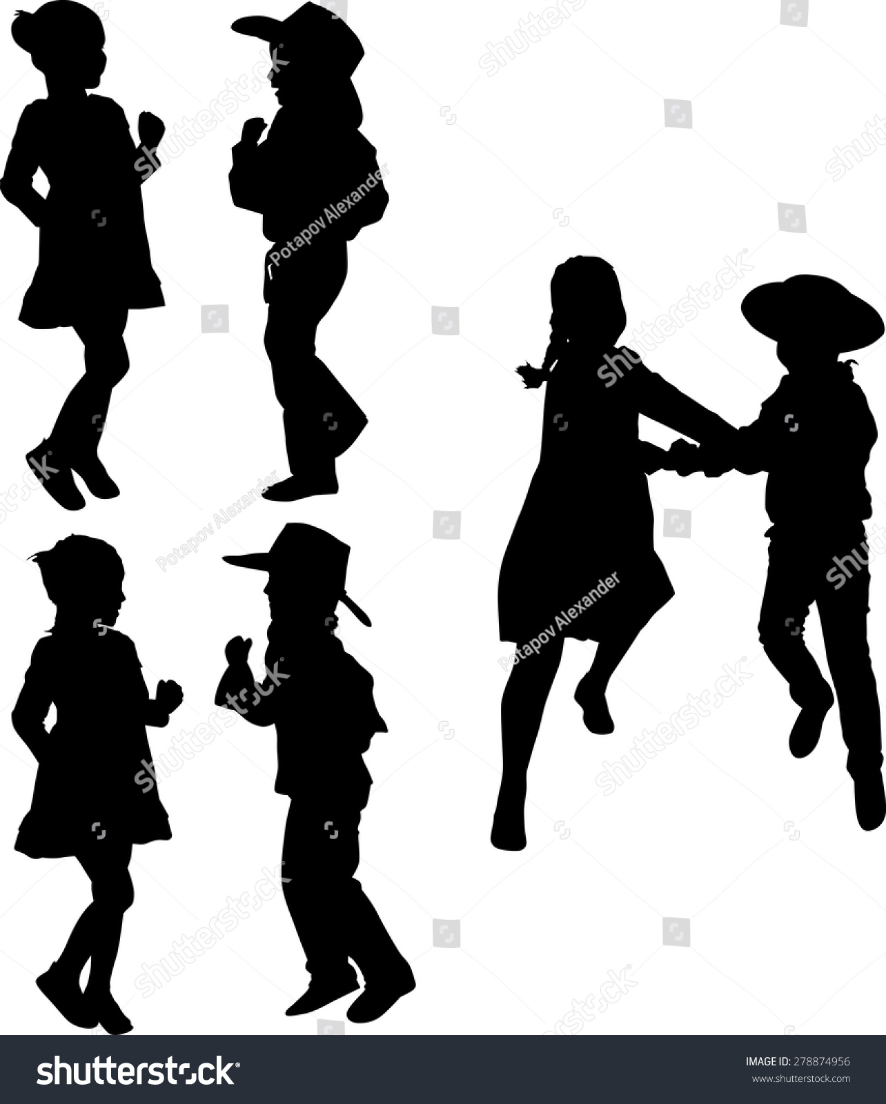 Illustration Child Silhouettes Collection Isolated On Stock Vector