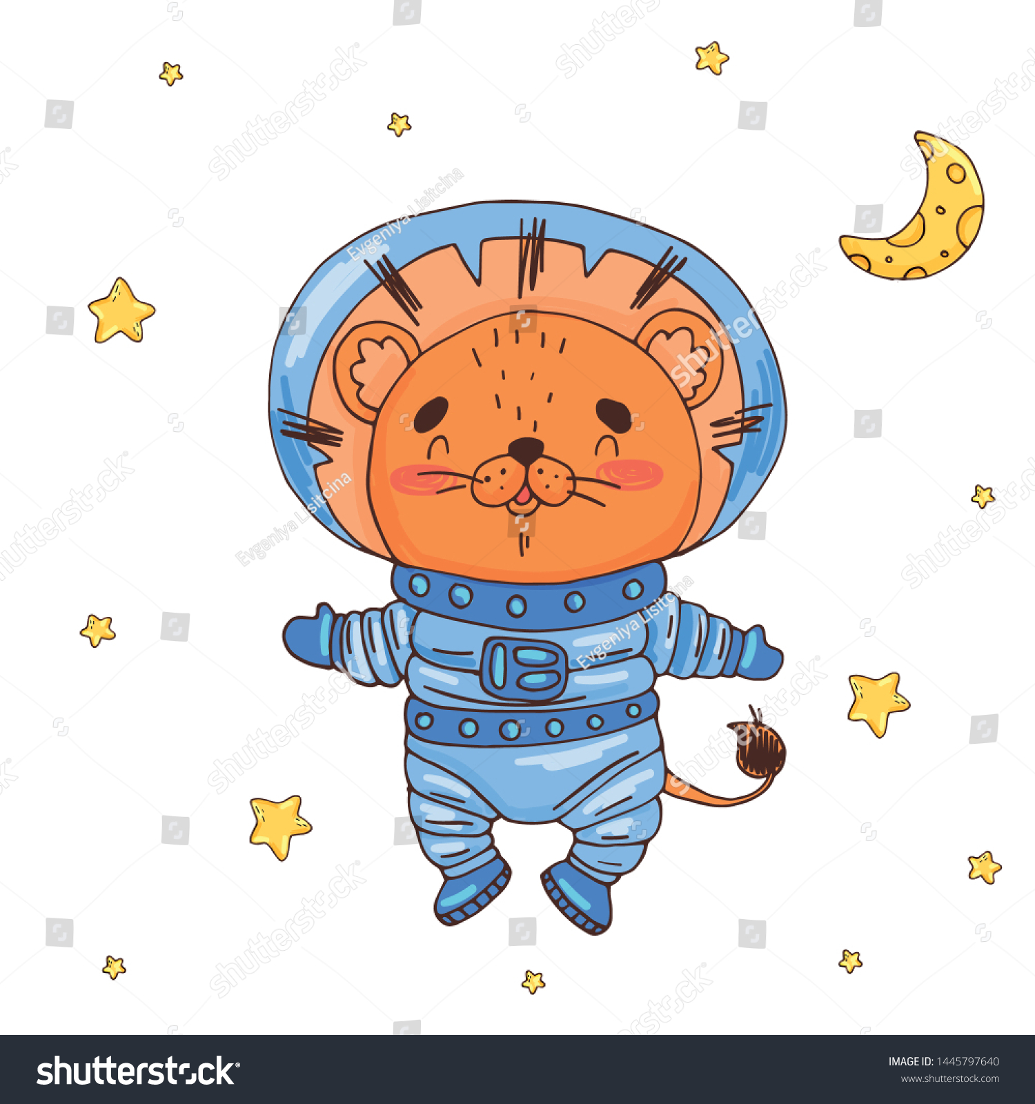 Illustration Cute Lion Cartoon Astronaut Space Stock Vector Royalty Free