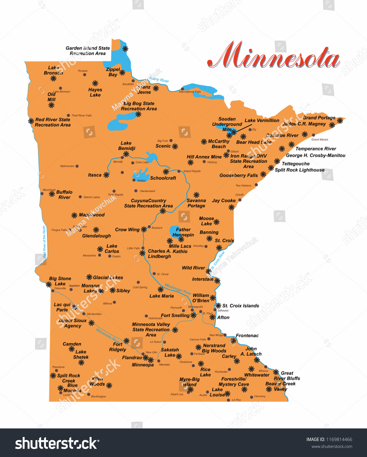 Minnesota State Parks Map Illustration Detailed Map State Minnesota National Stock Vector (Royalty  Free) 1169814466