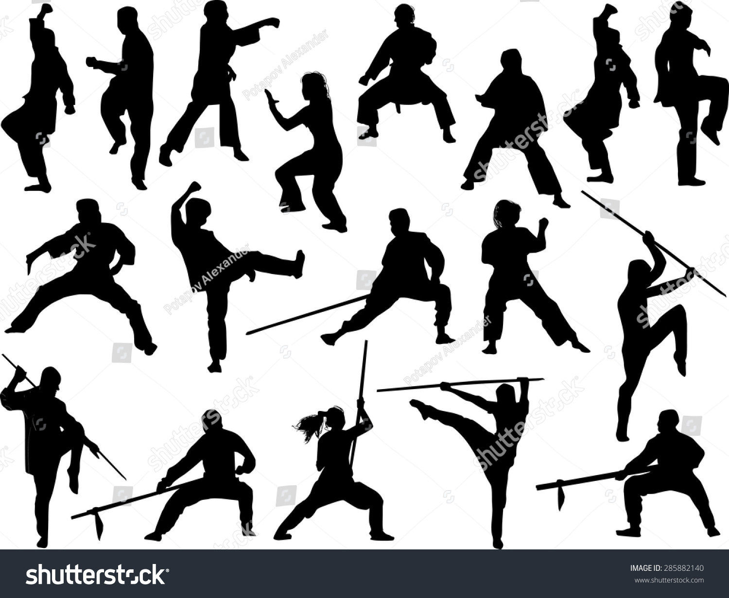 Illustration Different Fighter Silhouettes Isolated On Stock Vector ...