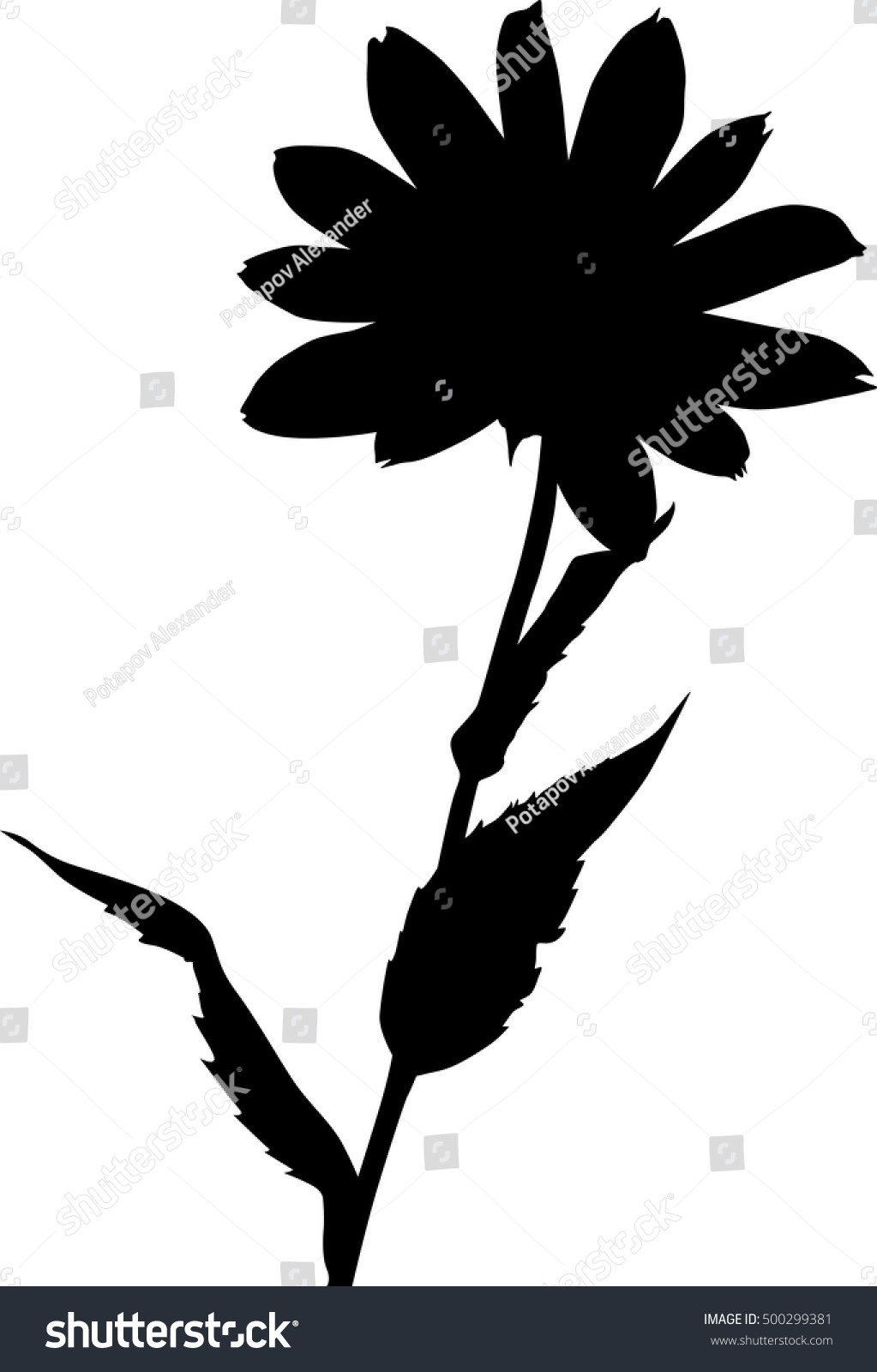 Illustration Flower Silhouette Isolated On White Stock Vector (Royalty