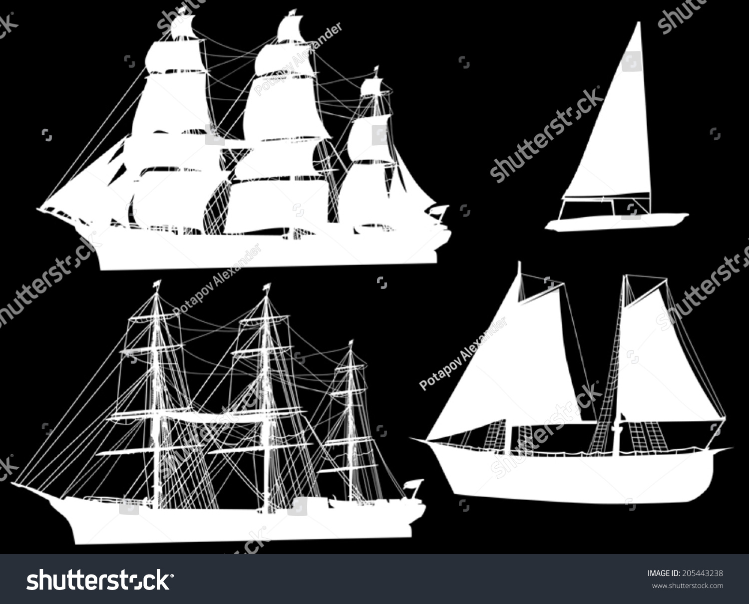 SVG of illustration with four ship silhouettes isolated on black background svg