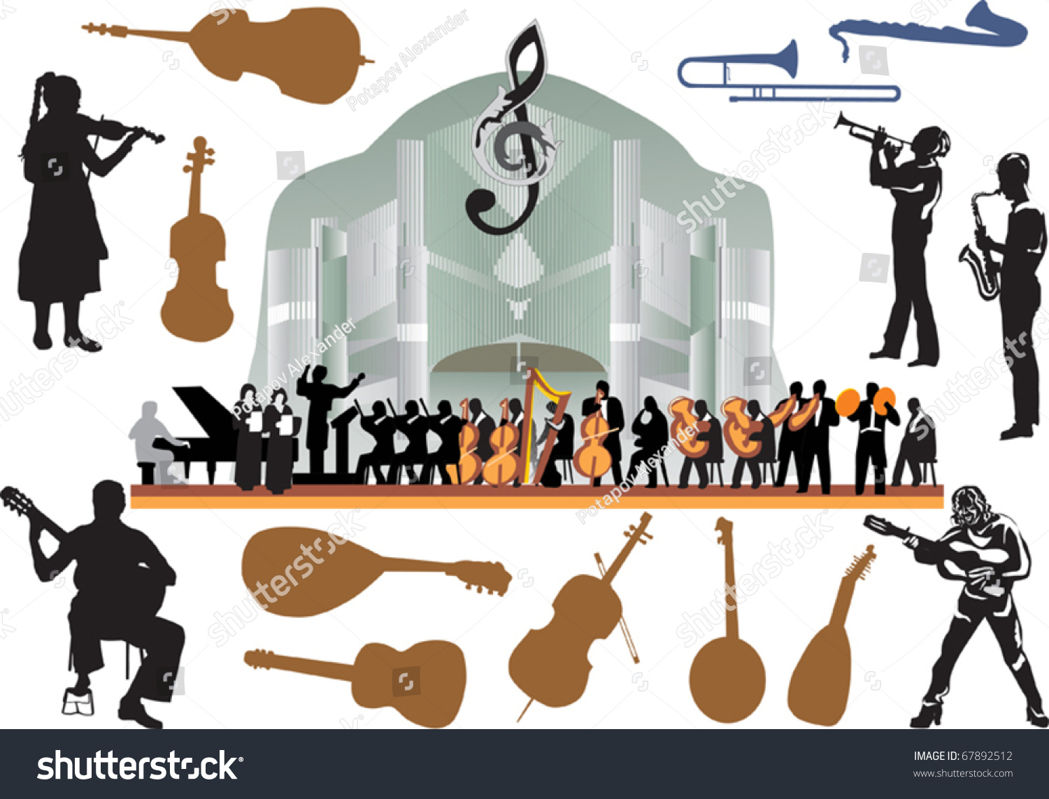 Illustration Large Orchestra On White Background Stock Vector 67892512 ...