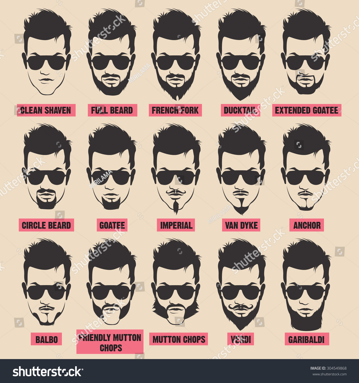 Illustration Men Beard Collection Isolated On Stock Vector (Royalty