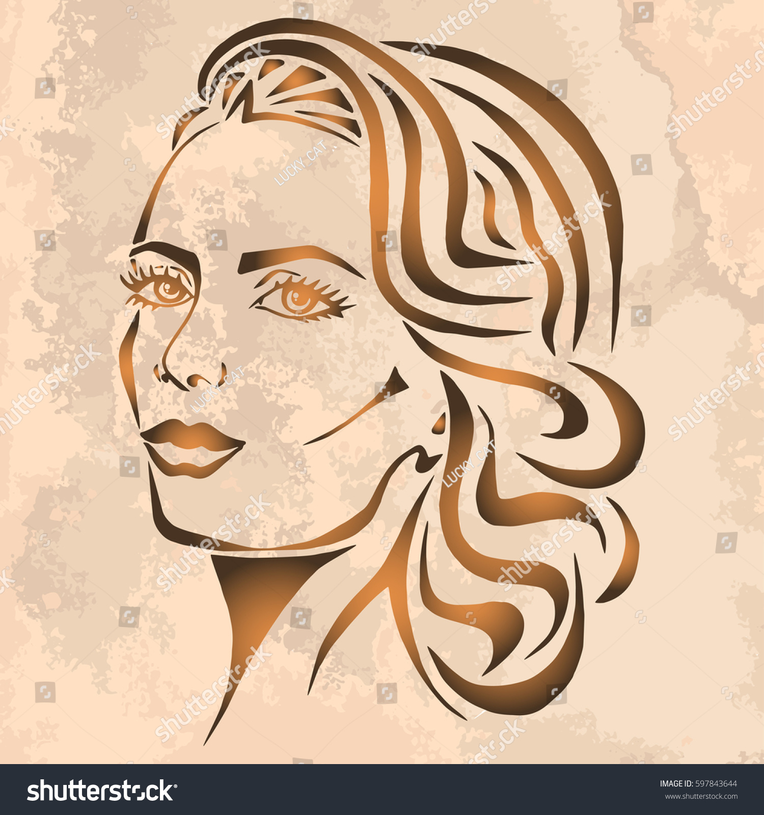 Illustration Outline Sketch Cute Young Woman Stock Vector