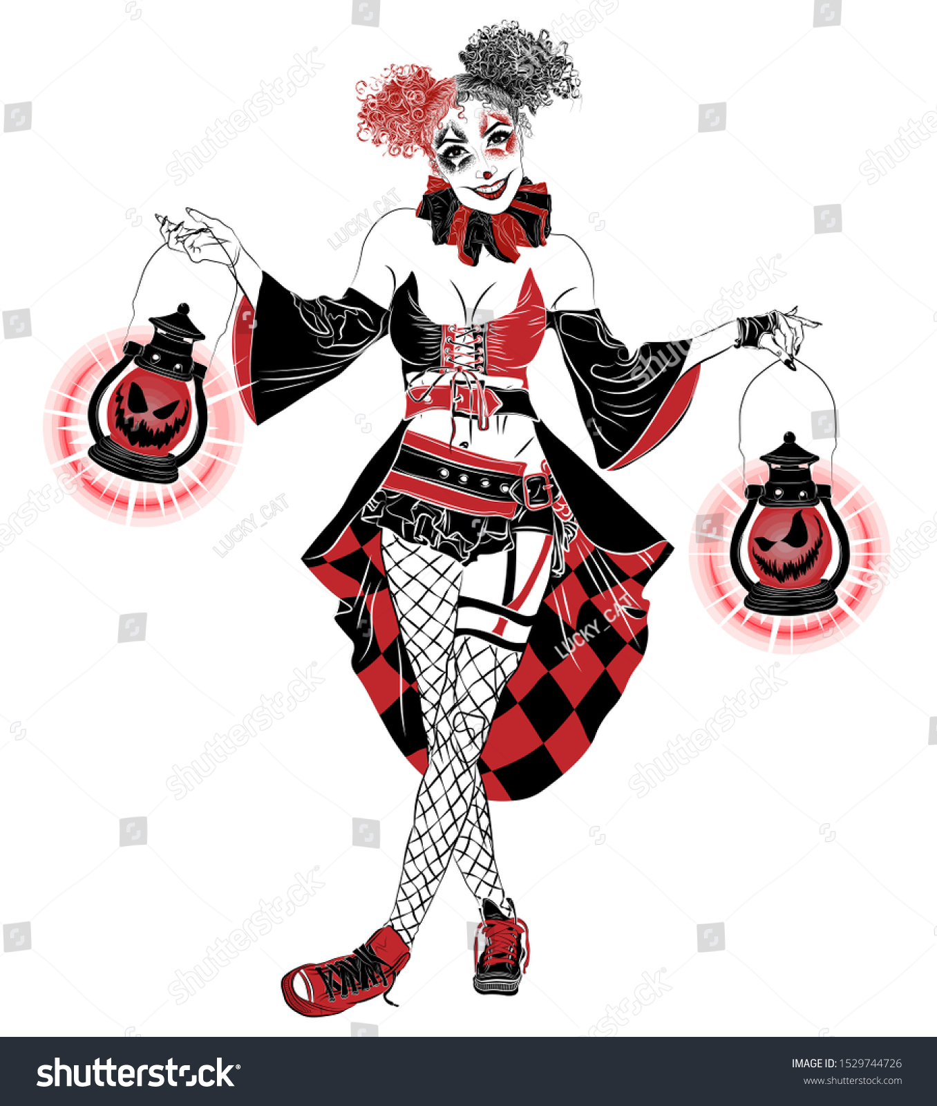 Illustration Sexy Joker Girl Two Kerosene Stock Vector Royalty Free