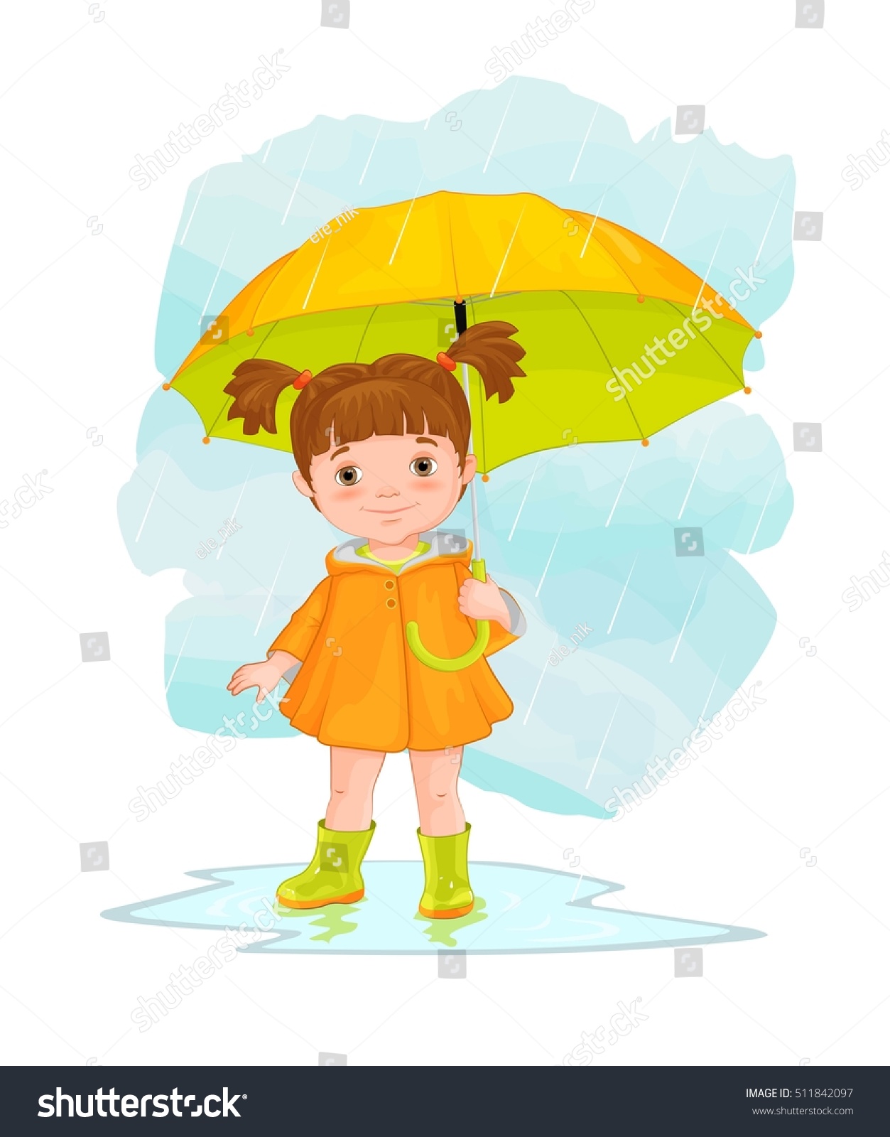 Illustration Image Cartoon Little Girl Orange Stock Vector 511842097 ...