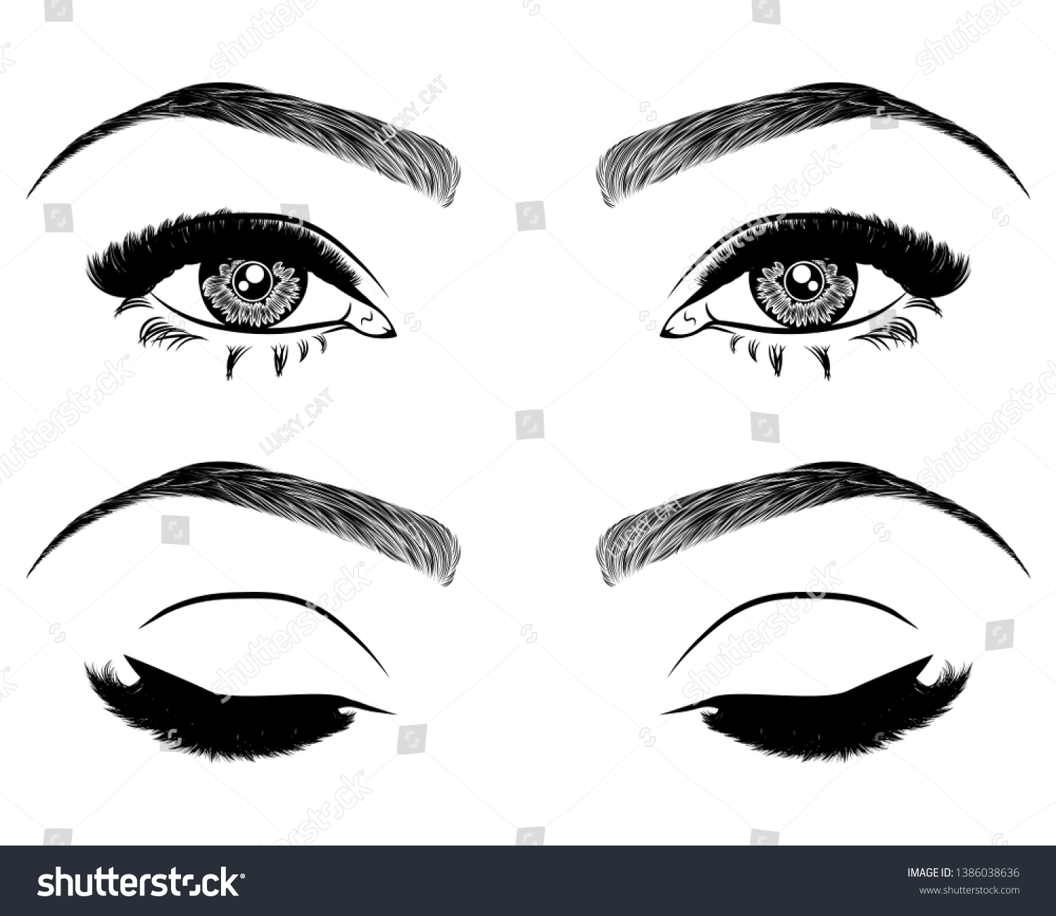 Illustration Womans Eyes Eyelashes Eyebrows Makeup Stock Vector Royalty Free 1386038636 1690