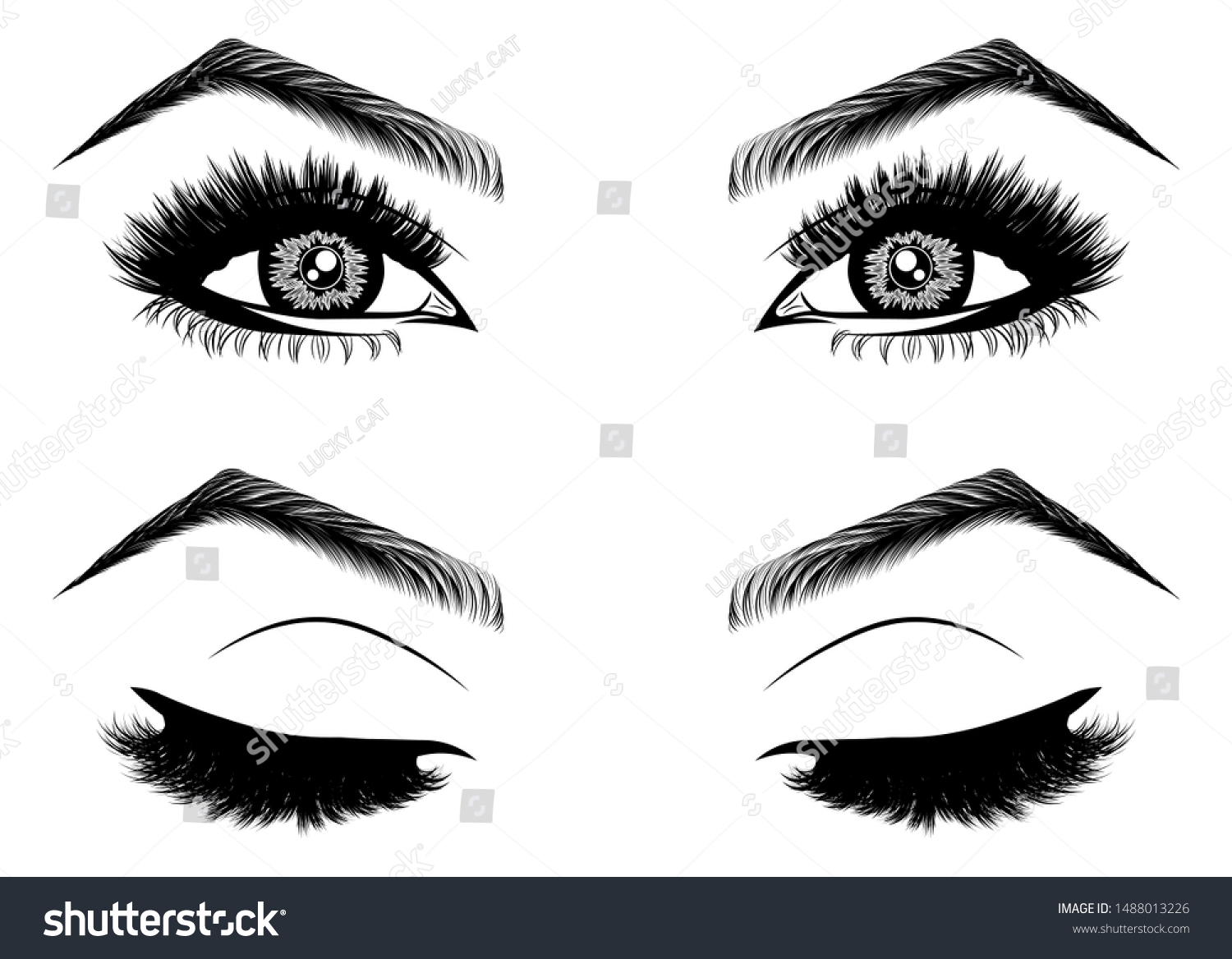 Illustration Womans Eyes Eyelashes Eyebrows Realistic Stock Vector Royalty Free 1488013226 6688