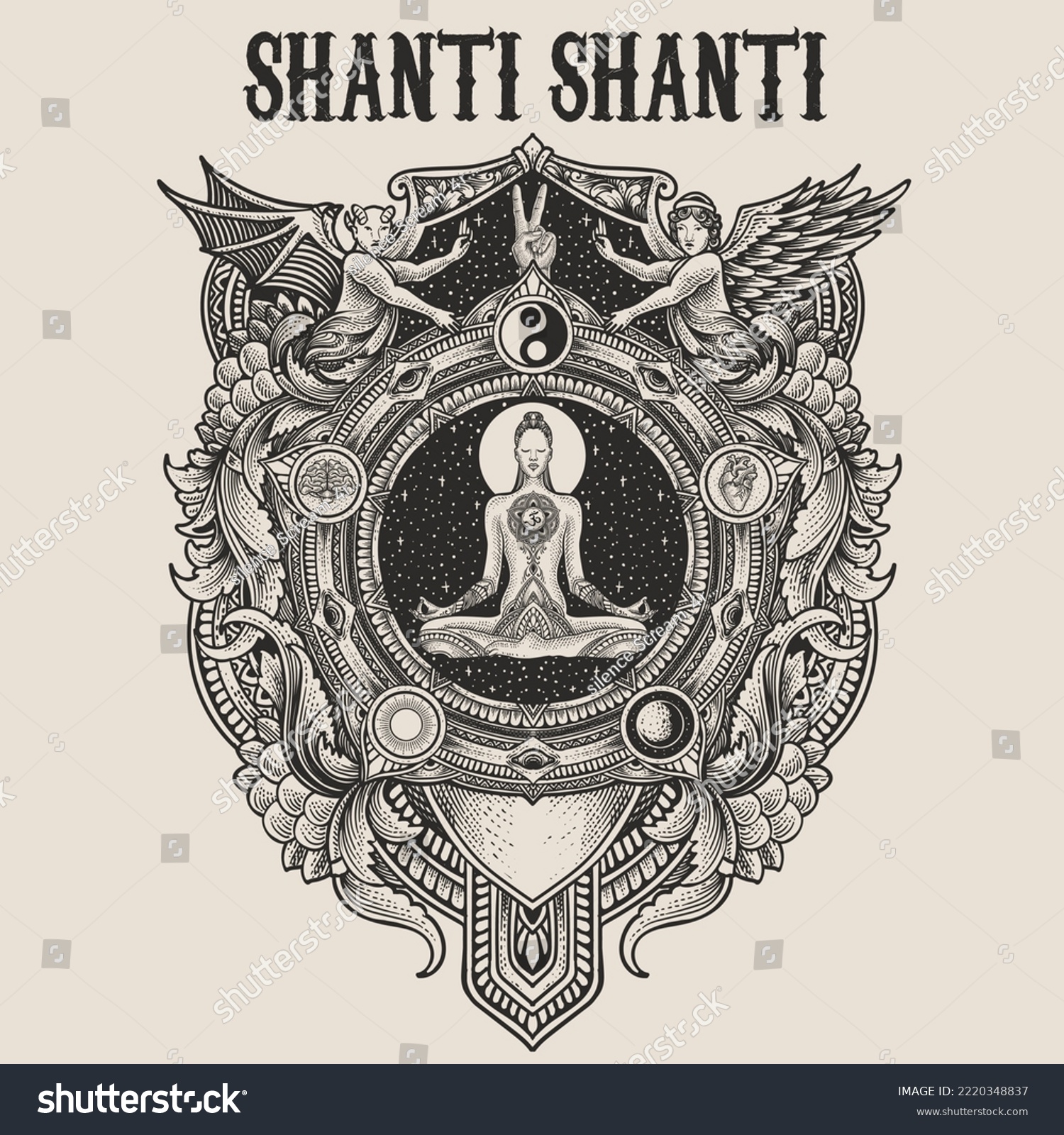 SVG of illustration yoga pose with engraving ornament frame svg
