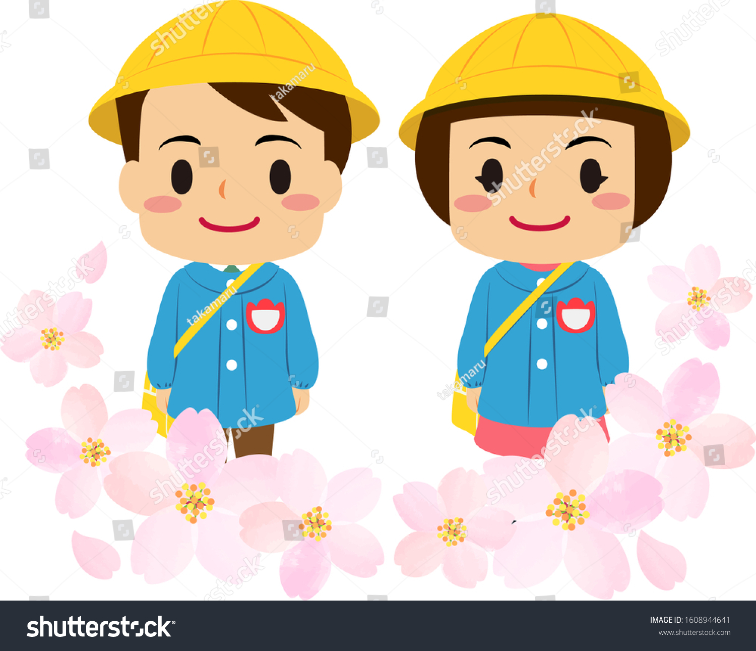 Illustrations Boy Girl Kindergarten Cherry Blossoms Stock Vector ...