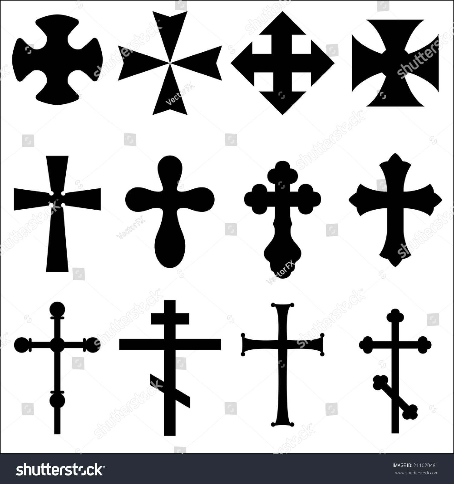 Illustrations Of Crosses Different Geometric Forms. Black Silhouettes ...